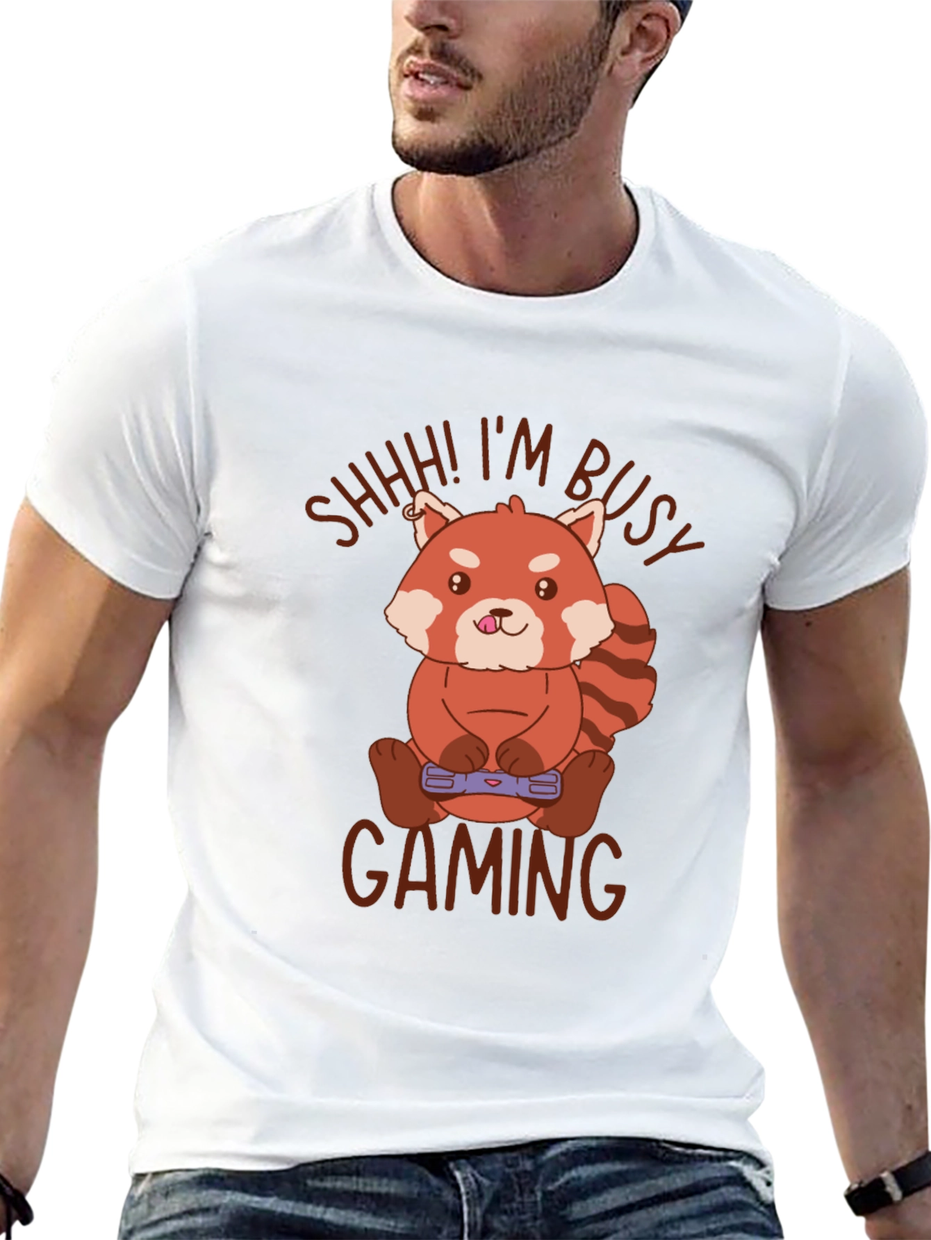 Black Gamer Red Panda T-Shirt - Shhh! I'm Busy Gaming view 13