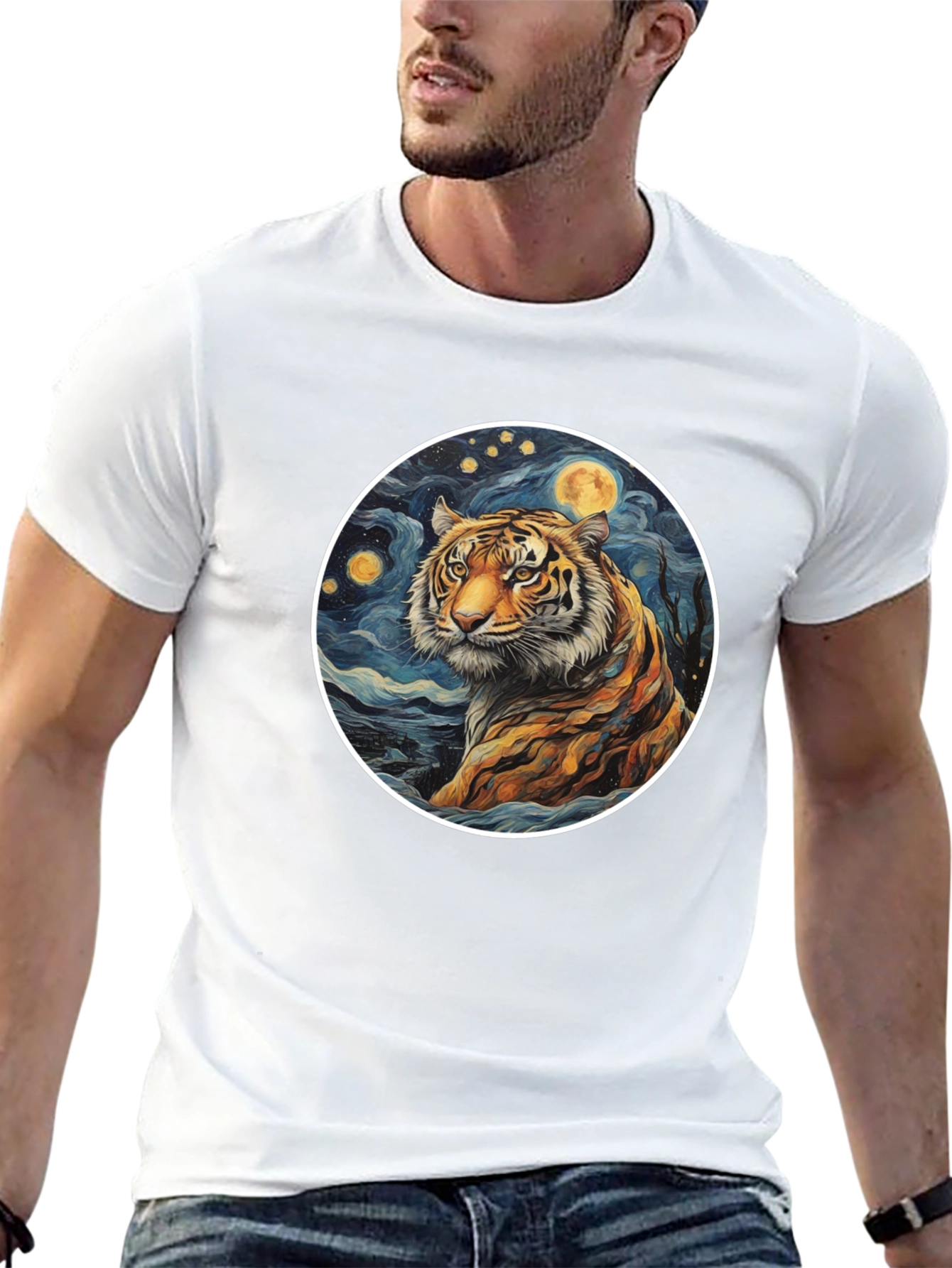 Black Tiger Moon Graphic Tee - Artistic Style view 13