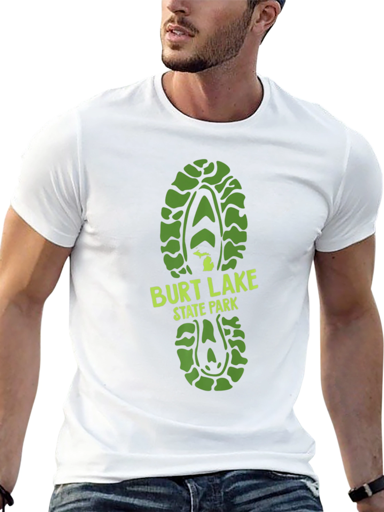 Black Burt Lake State Park Green Footprint T-Shirt view 13