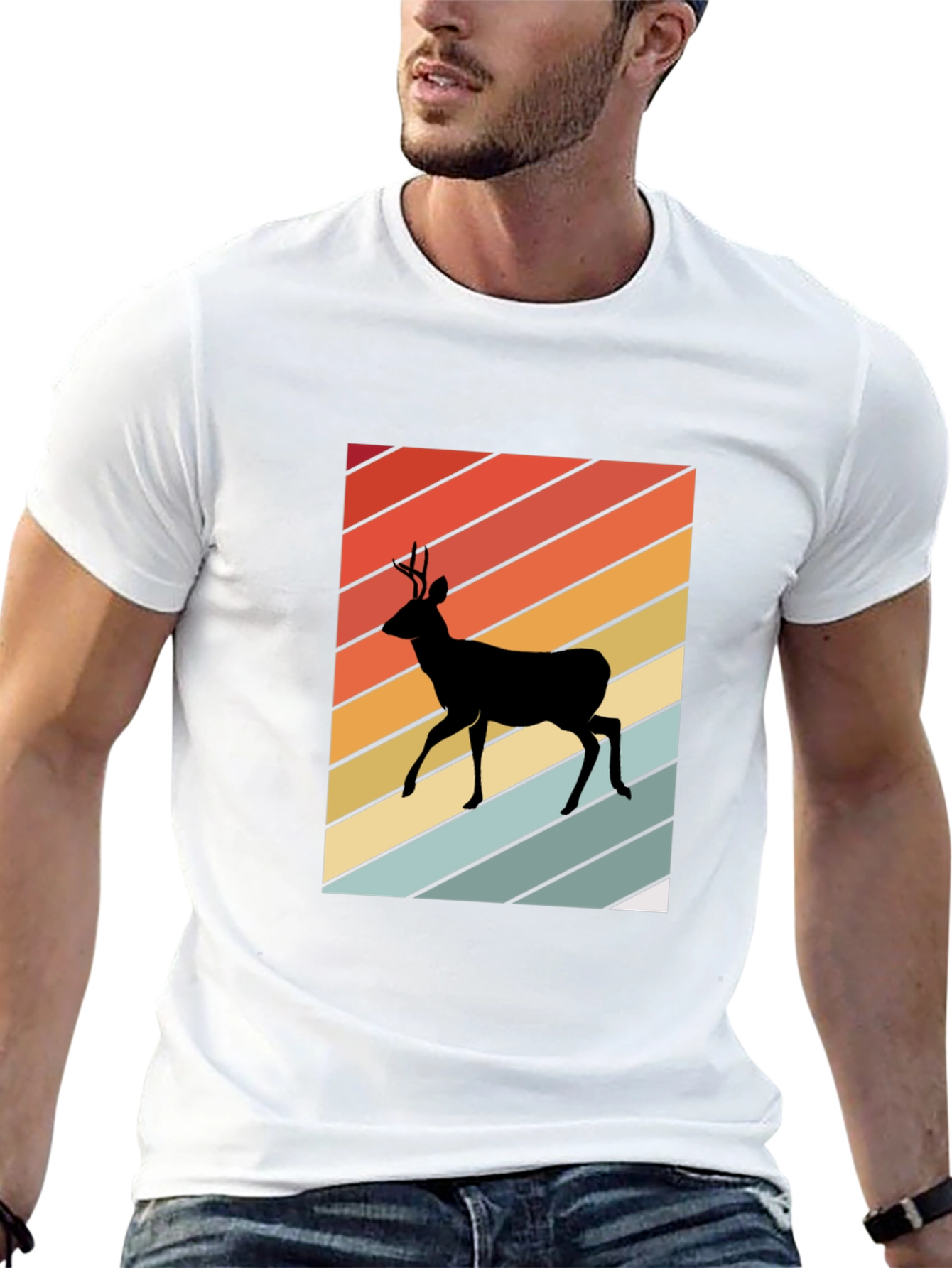 Black Retro Deer Silhouette T-Shirt view 13