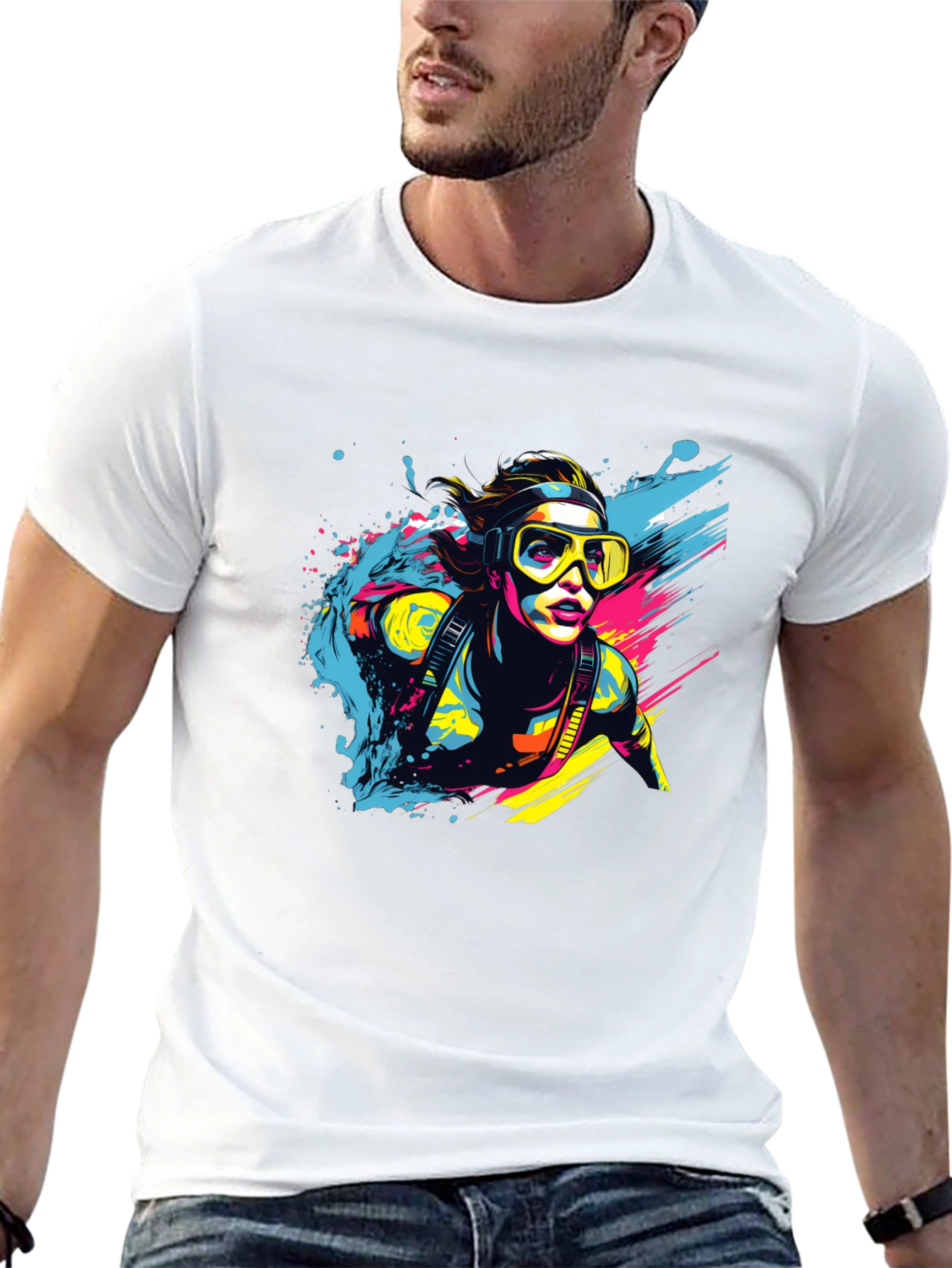 Black Diver Splash T-Shirt - Cool Graphic Tee view 13