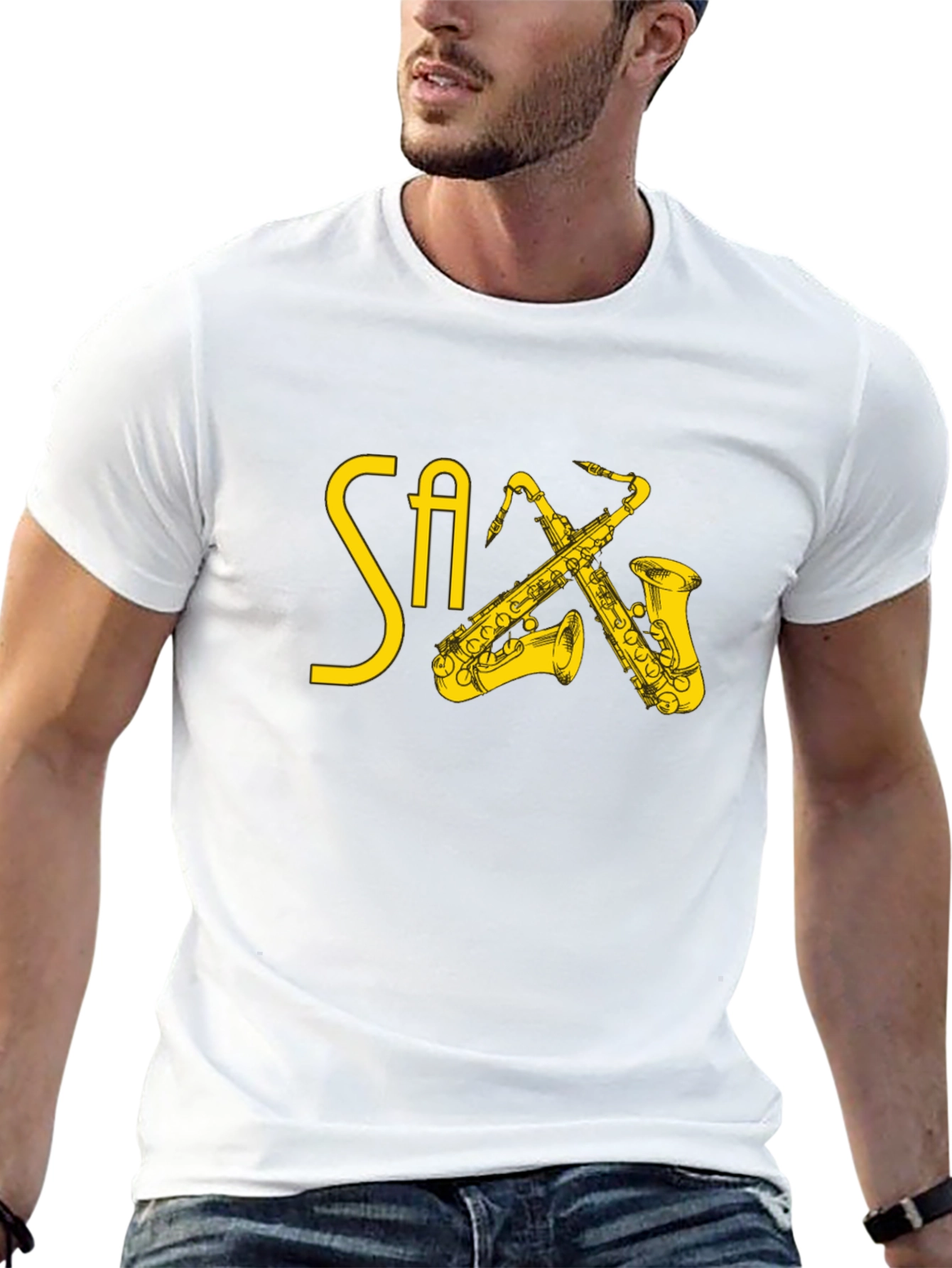 Black Saxophone Graphic Print T-Shirt view 13
