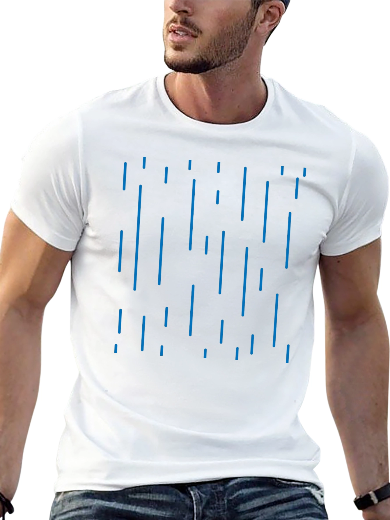 Black Modern Rain Pattern T-Shirt - Black view 13