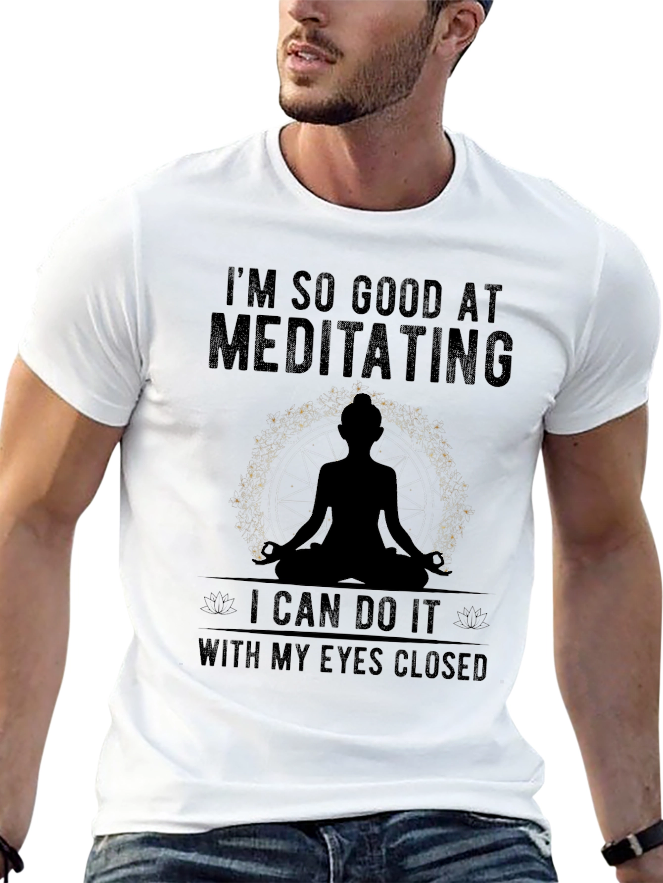 Black Meditating Graphic T-Shirt - Men's Black Tee view 13