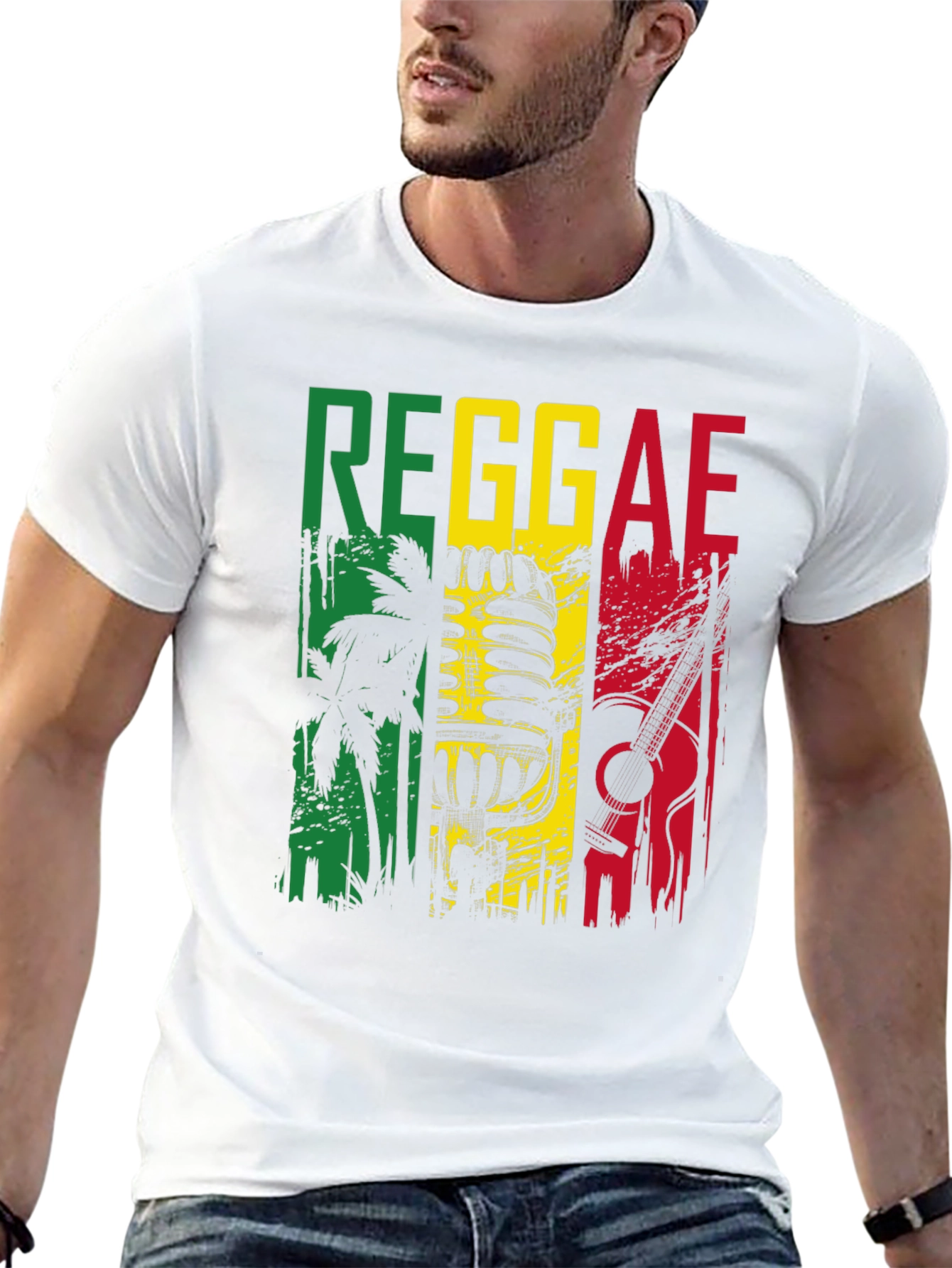 Black Reggae Music Graphic T-Shirt - Rasta Colors Design view 13