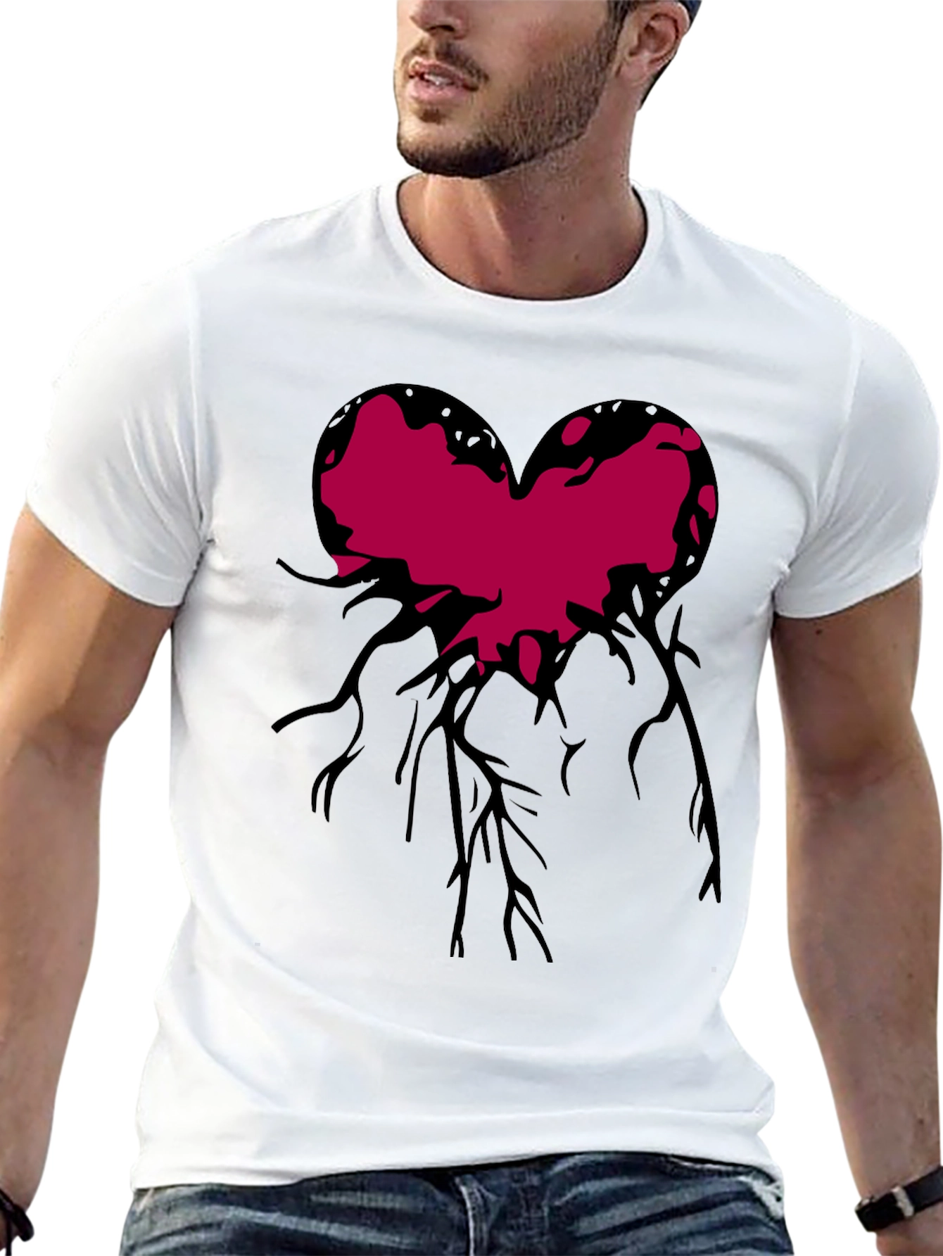 Black Heart Roots Graphic Print Crew Neck T-Shirt view 13