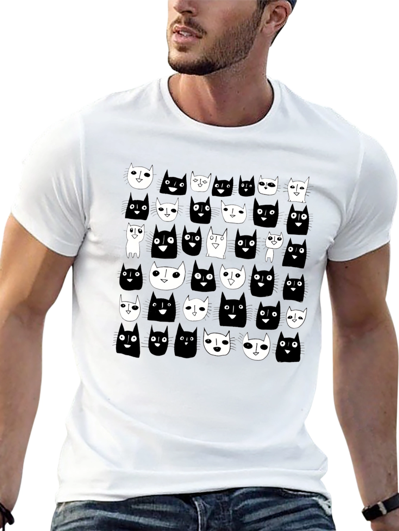 Black Black Cat Pattern T-Shirt view 13