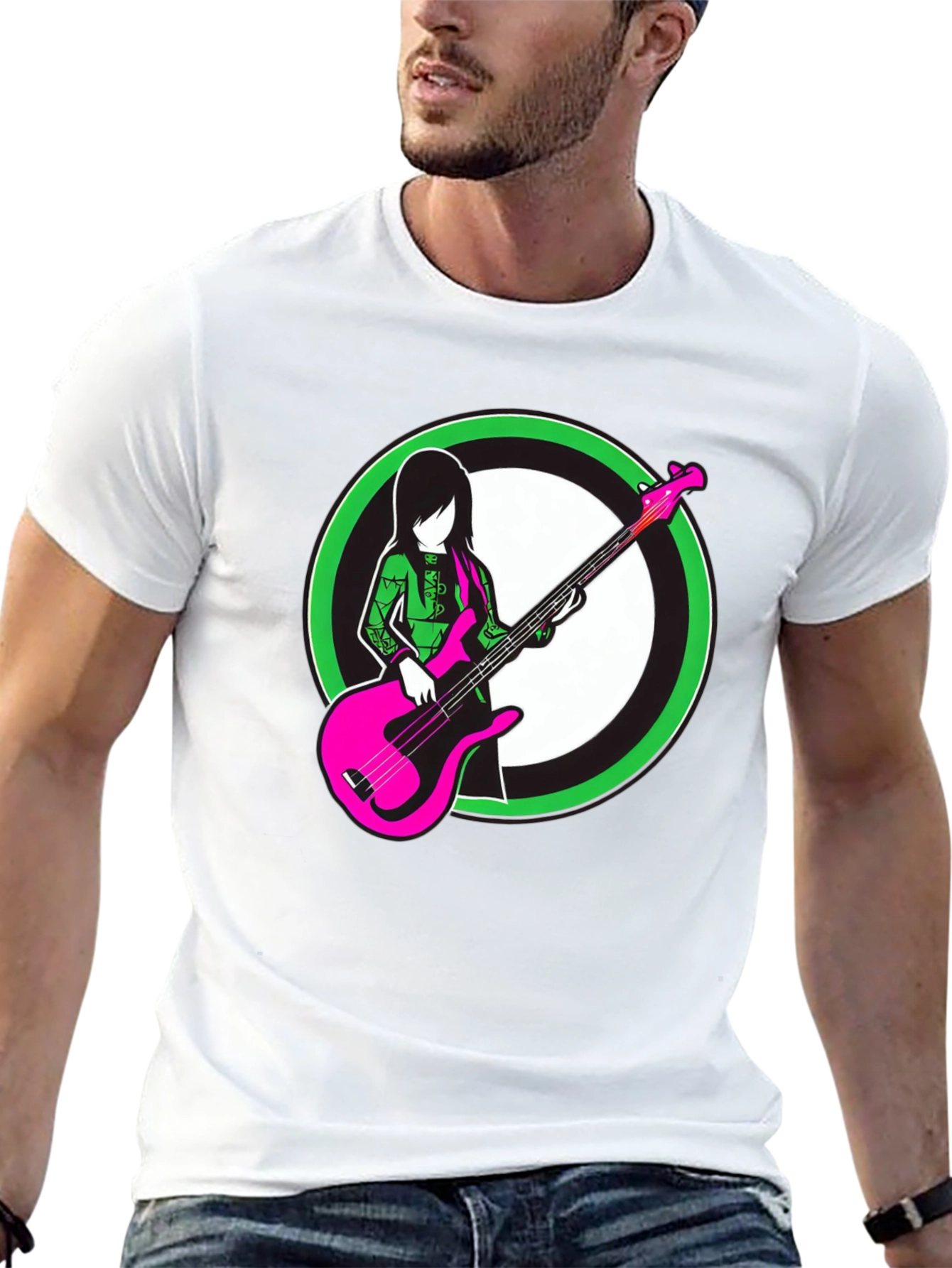 Black Cool Graphic Tee - Girl with Bass Guitar view 13