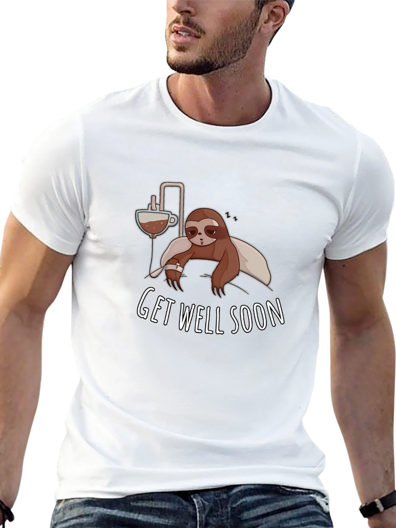 Black Get Well Soon Sloth Graphic T-Shirt view 13