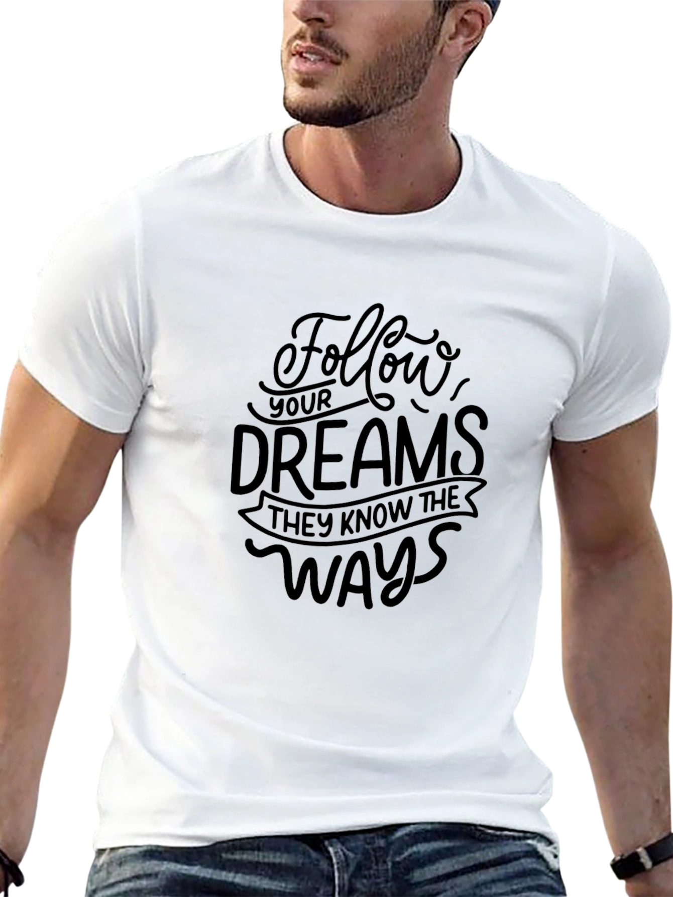 Black Follow Your Dreams Graphic Tee - Inspirational Unisex T-Shirt view 13