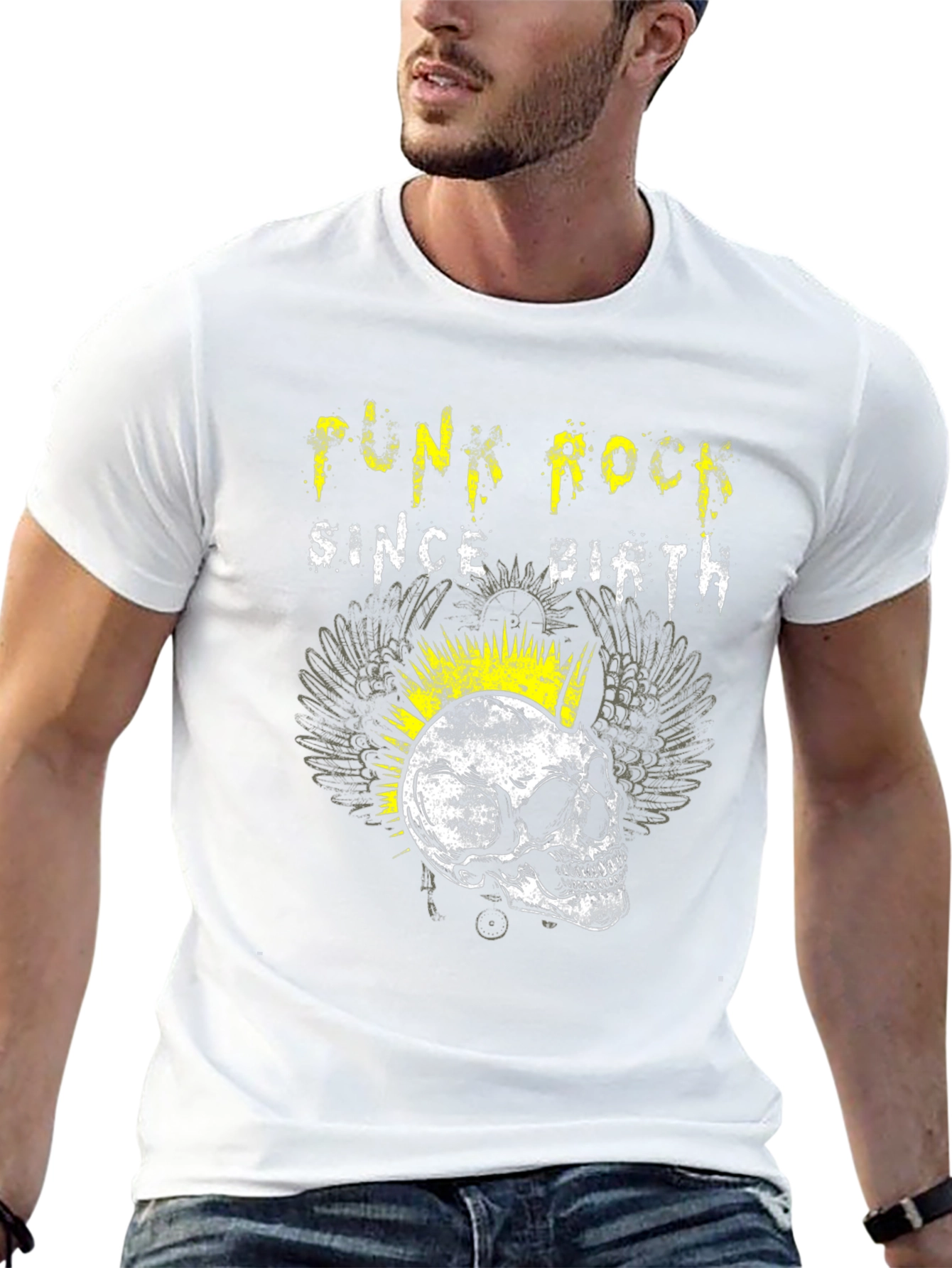 Black Punk Rock Since Birth Skull Graphic Tee view 13