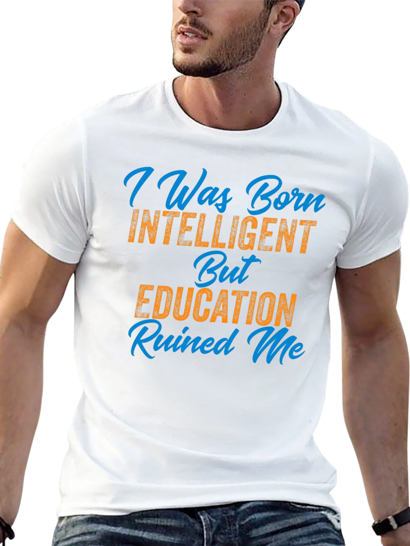 Black I Was Born Intelligent T-Shirt - Funny Sarcastic Tee view 13