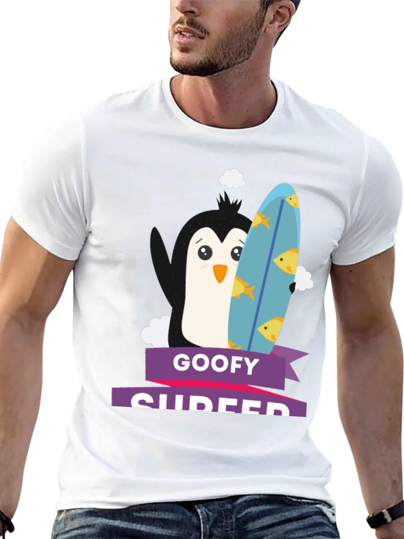 Black Goofy Surfer Penguin Graphic Tee view 13