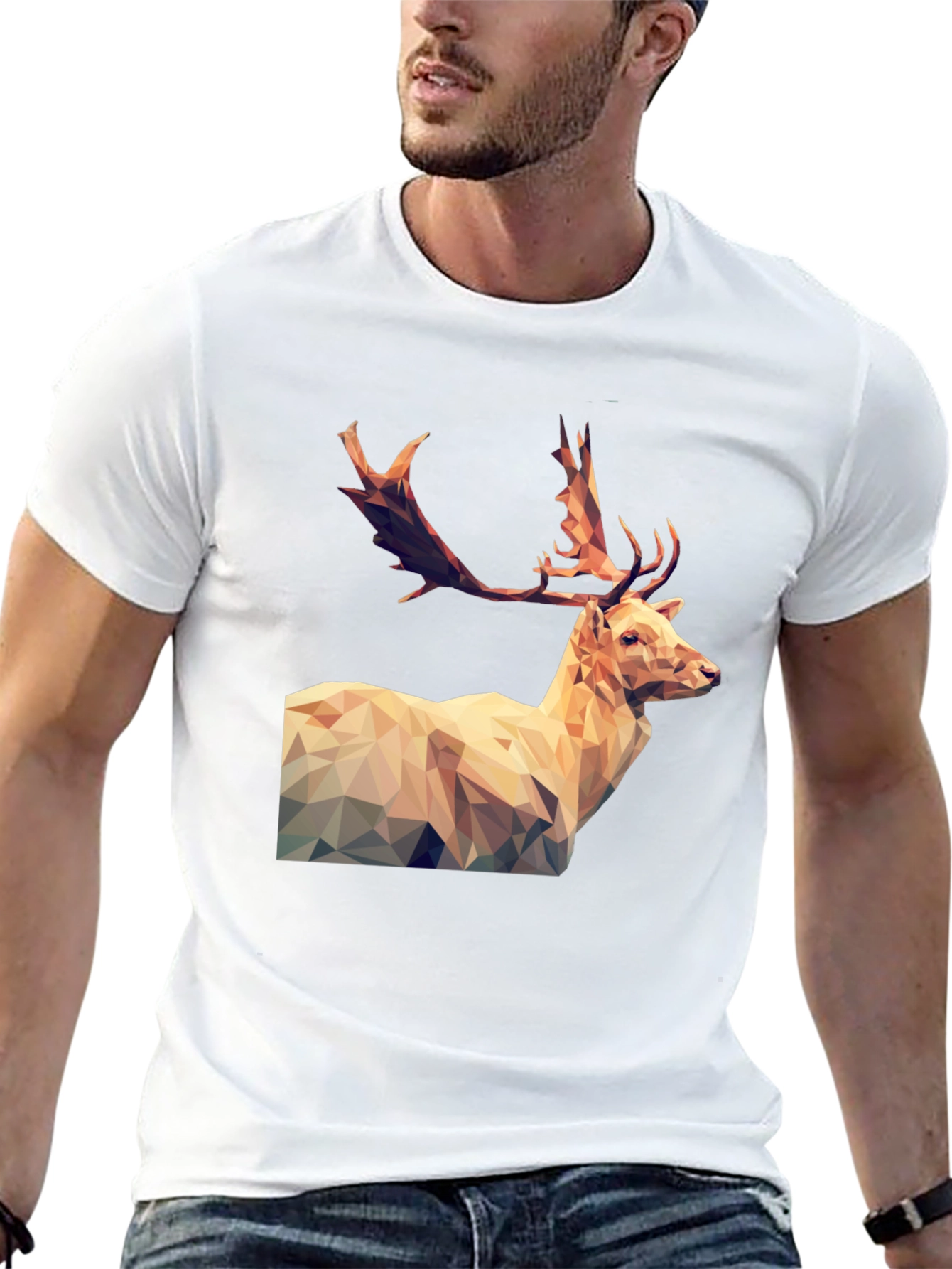 Black Geometric Deer Graphic Tee - Men's Black T-Shirt view 13