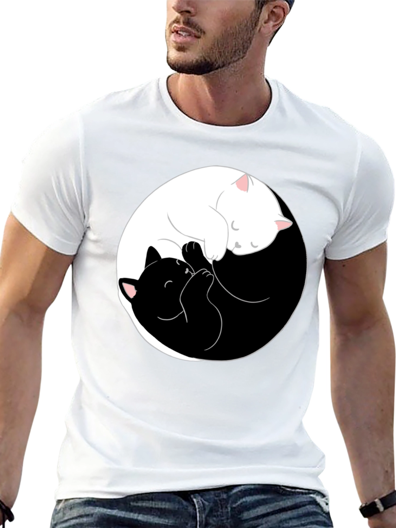 Black Yin Yang Cats T-Shirt - Black view 13