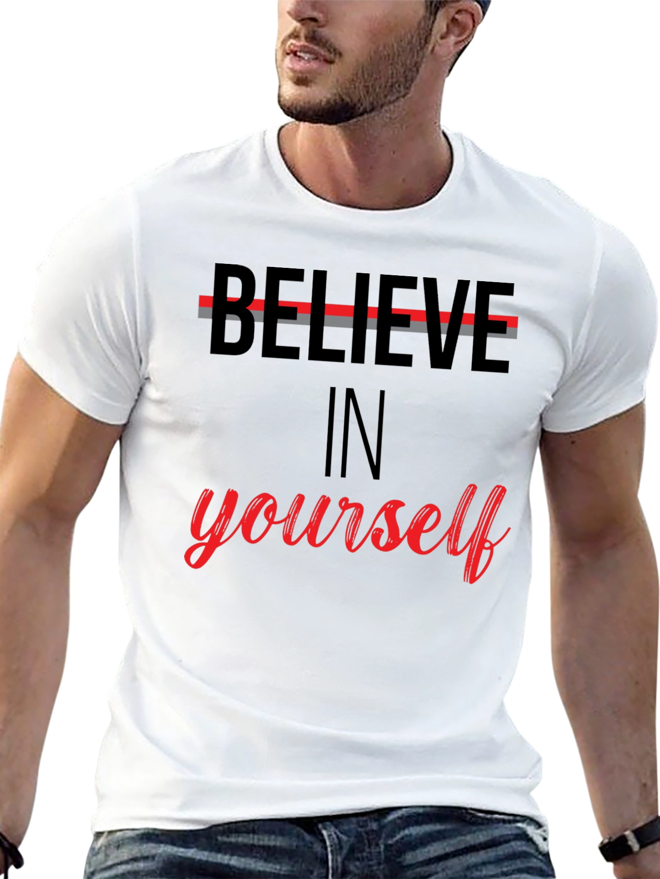 Black Believe In Yourself Graphic Tee - Motivational T-Shirt view 13