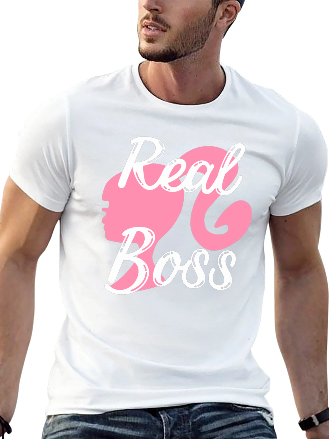Black Real Boss T-Shirt Pink Silhouette view 13