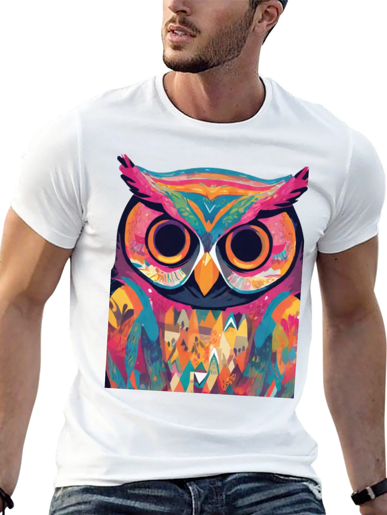Black Abstract Owl Graphic Tee - Cool Colorful Design view 13