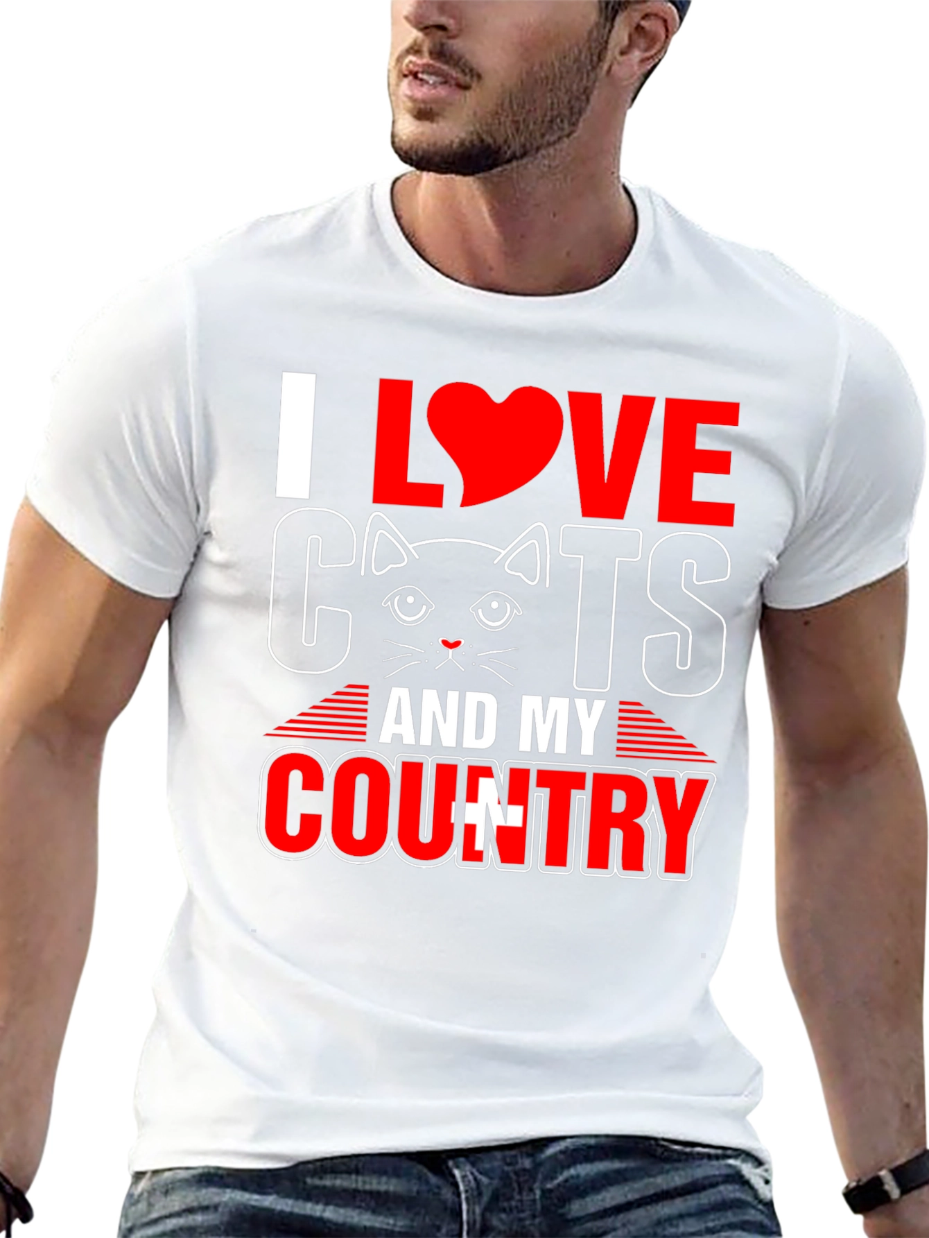 Black I Love Cats and My Country T-Shirt view 13