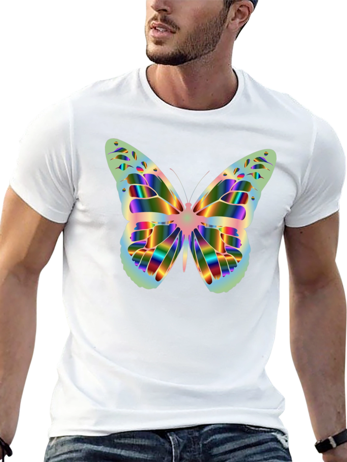 Black Butterfly Graphic Tee - Rainbow Prism Design view 13