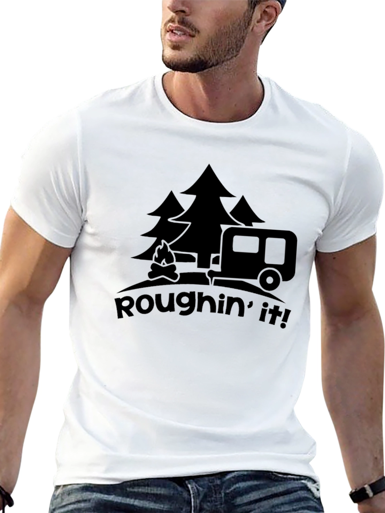 Black Roughin' It Camping T-Shirt - Outdoors Adventure Tee view 13