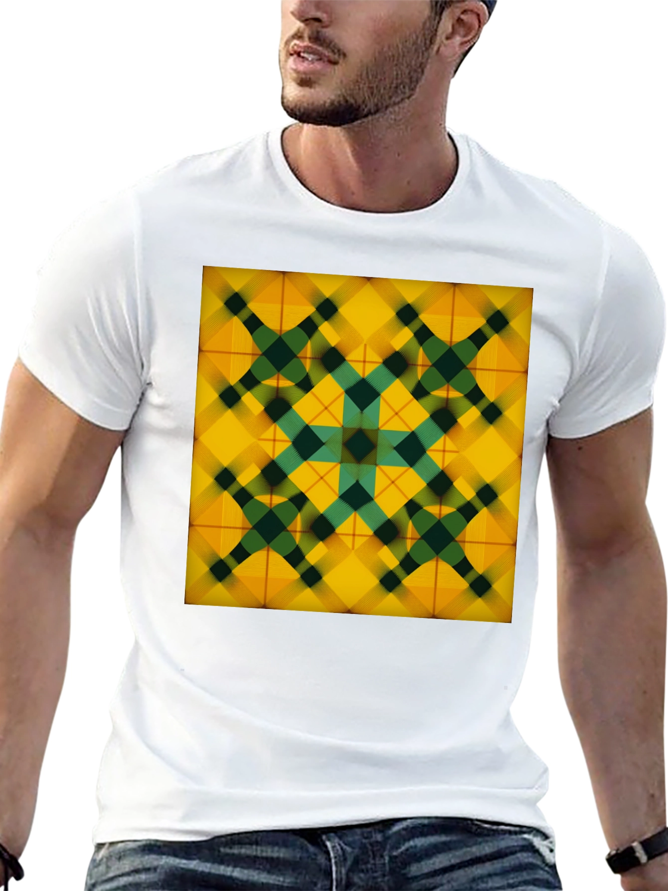 Black Geometric Plaid Tee - Stylish Graphic Print view 13