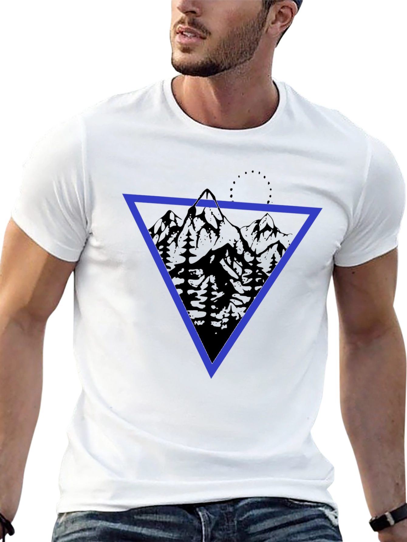 Black Geometric Mountain Print T-Shirt view 13