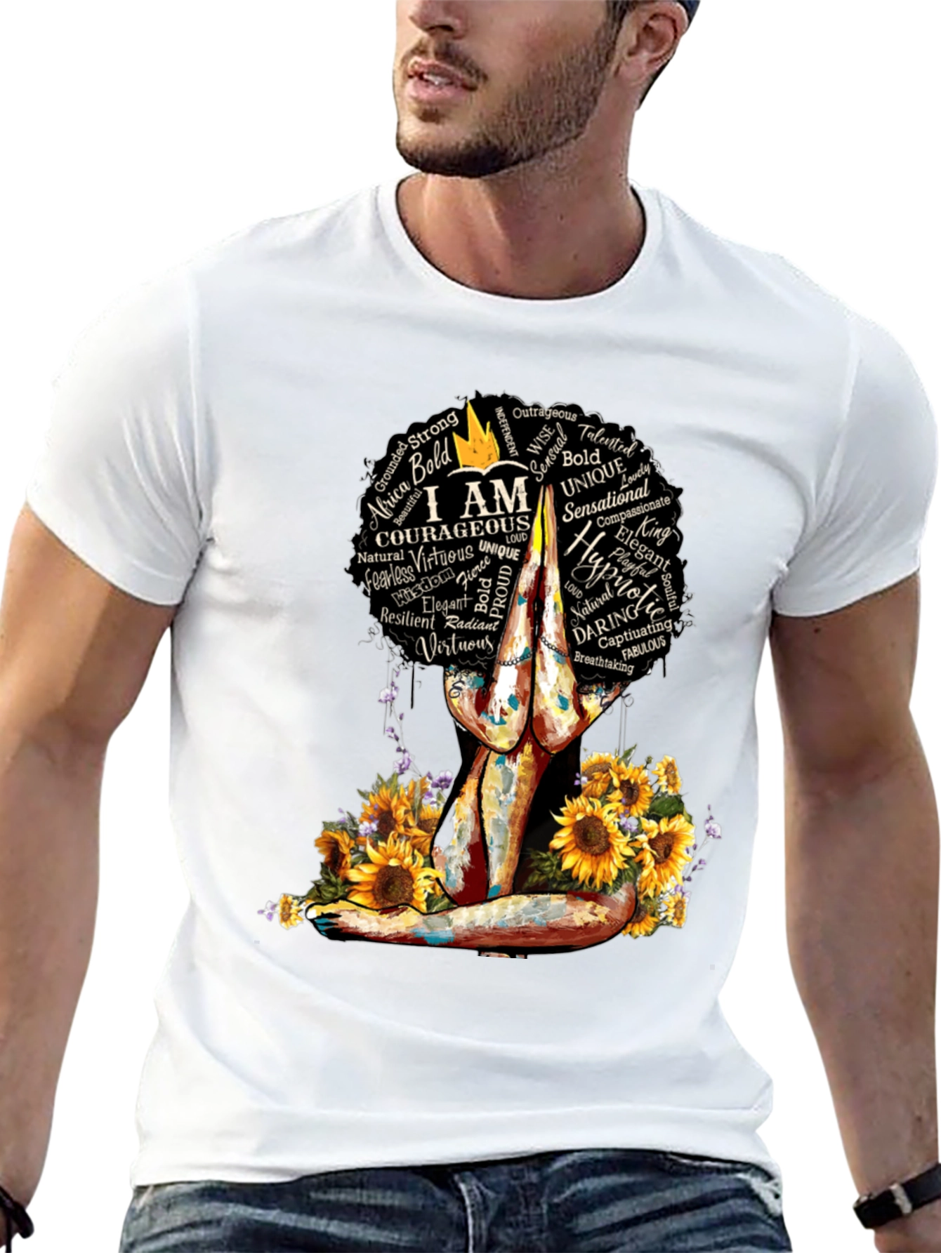 Black Empowered Woman T-Shirt Sunflower Yoga Afro Tee view 13