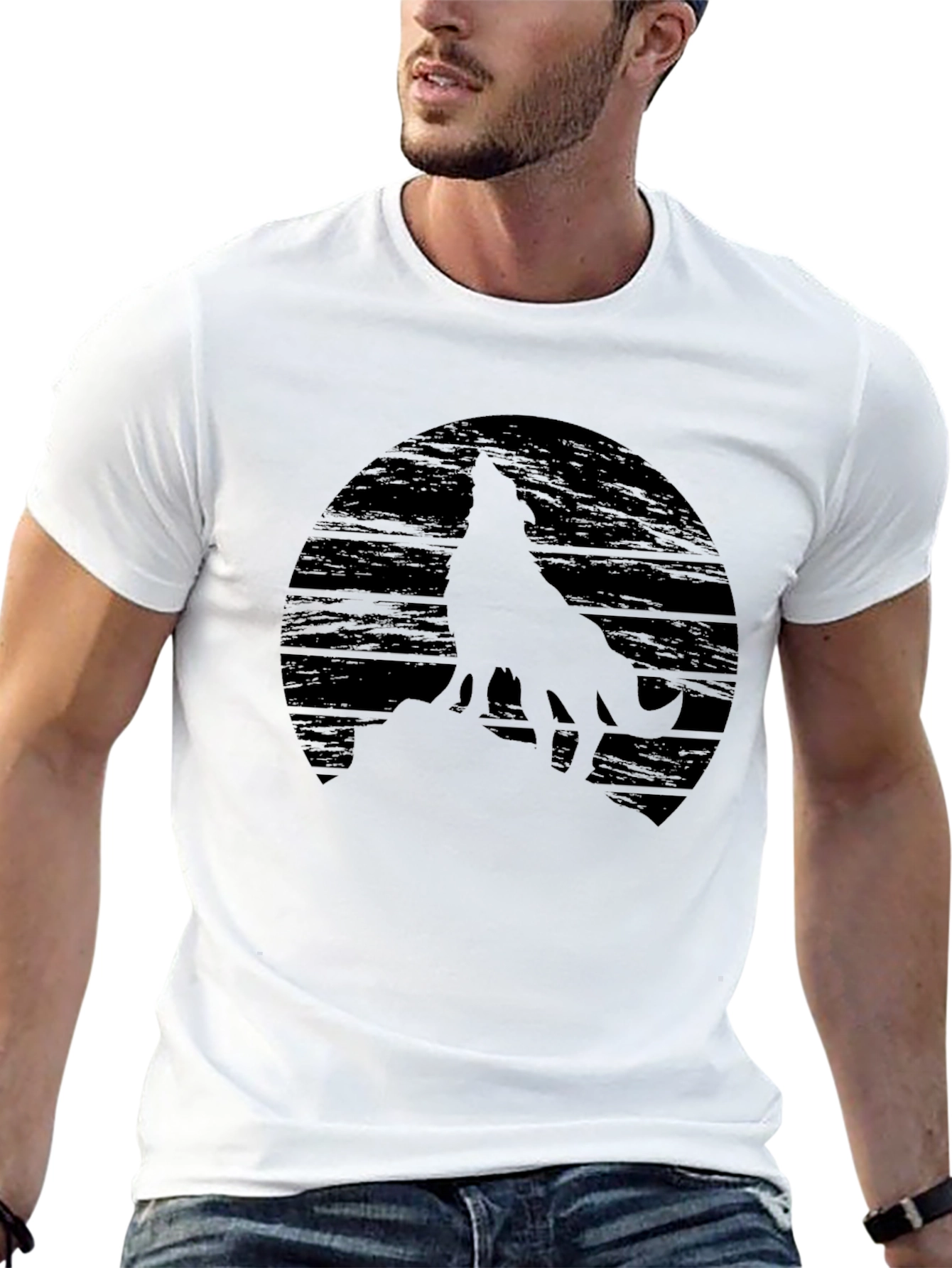 Black Wolf Silhouette Graphic Black T-Shirt view 13