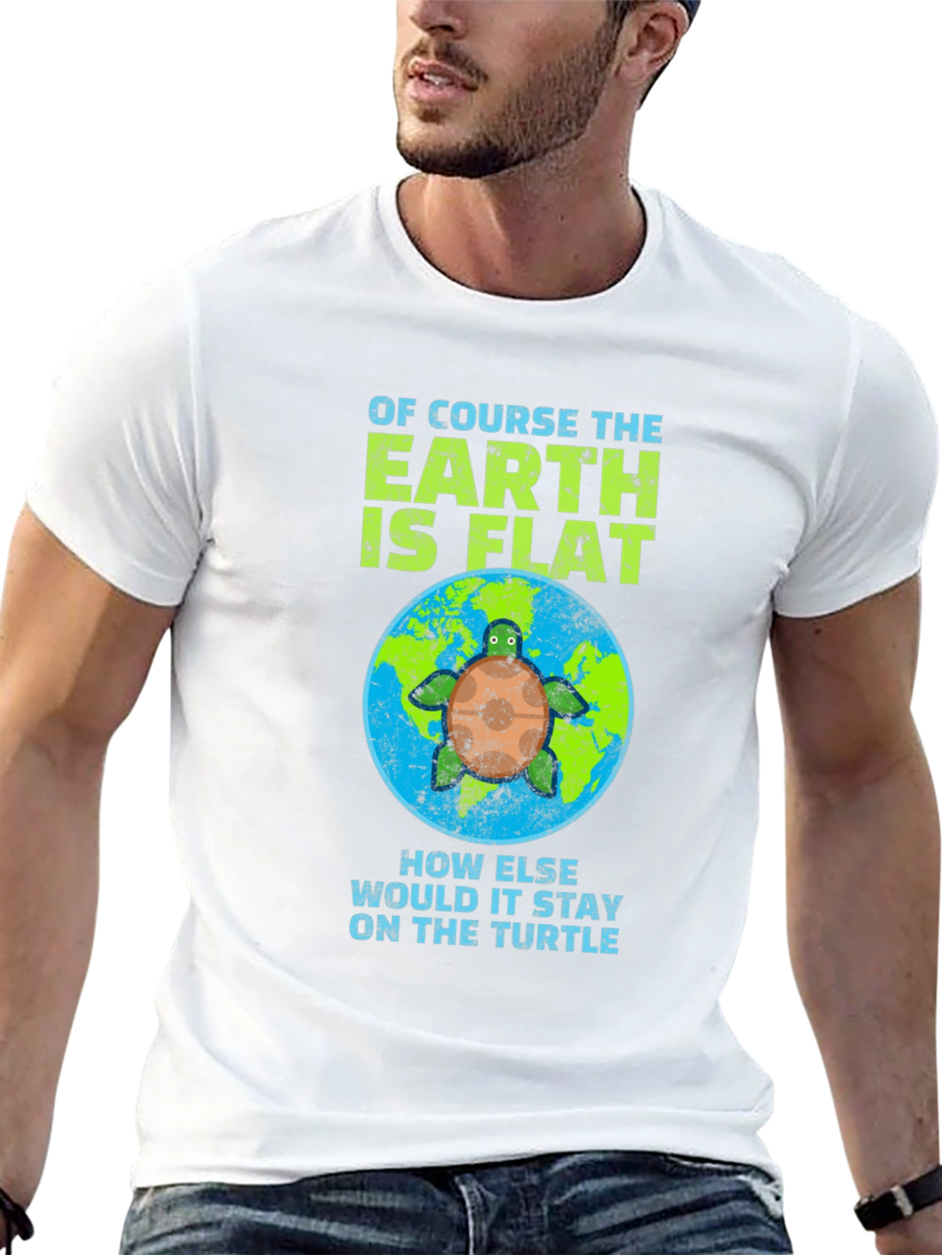 Black Flat Earth Turtle Humor T-Shirt view 13