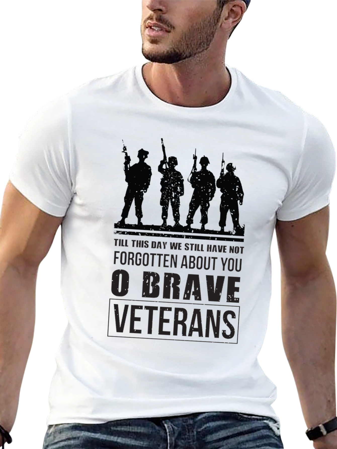 Black O Brave Veterans Graphic T-Shirt - Military Tribute Tee view 13