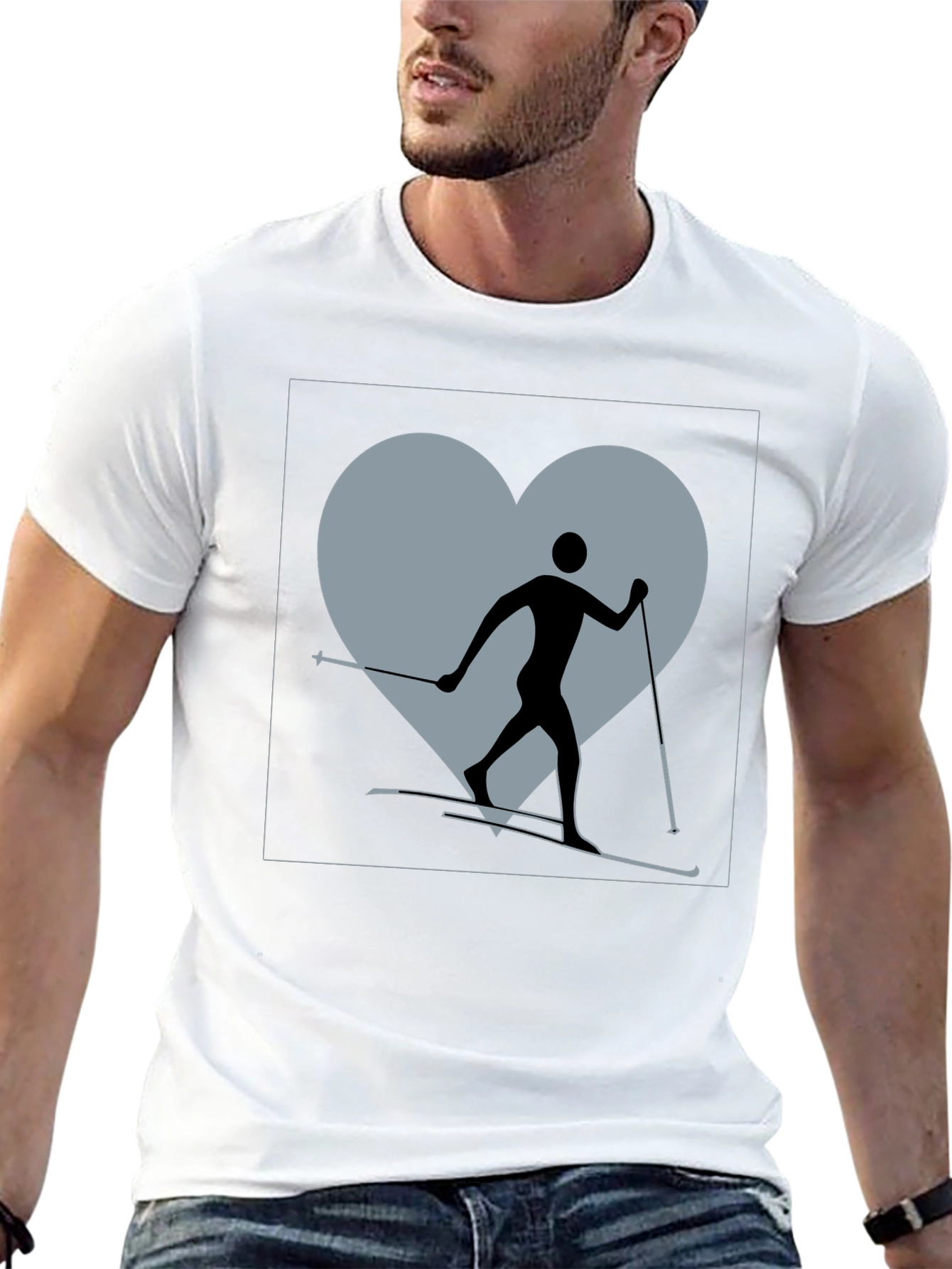 Black Cross Country Skiing Heart T-Shirt view 13