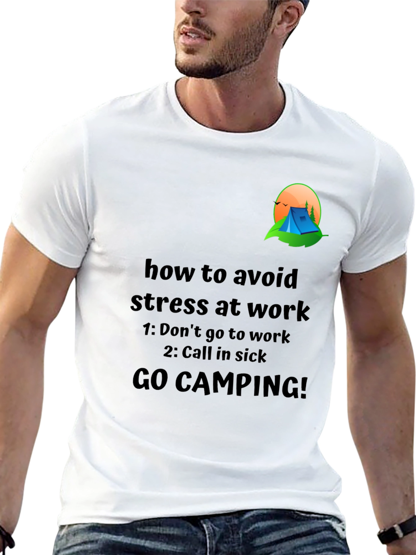 Black Avoid Stress T-Shirt: Camping Graphic Tee view 13