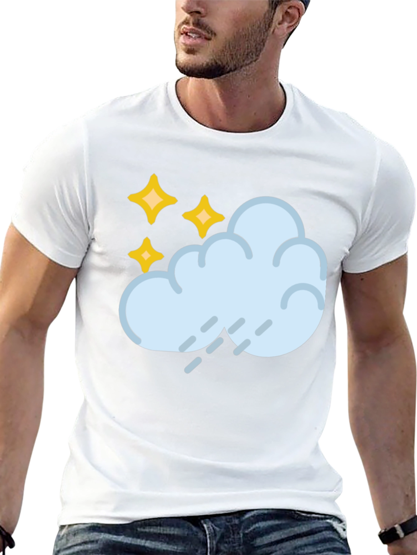 Black Rain Cloud & Stars Graphic Black T-Shirt view 13