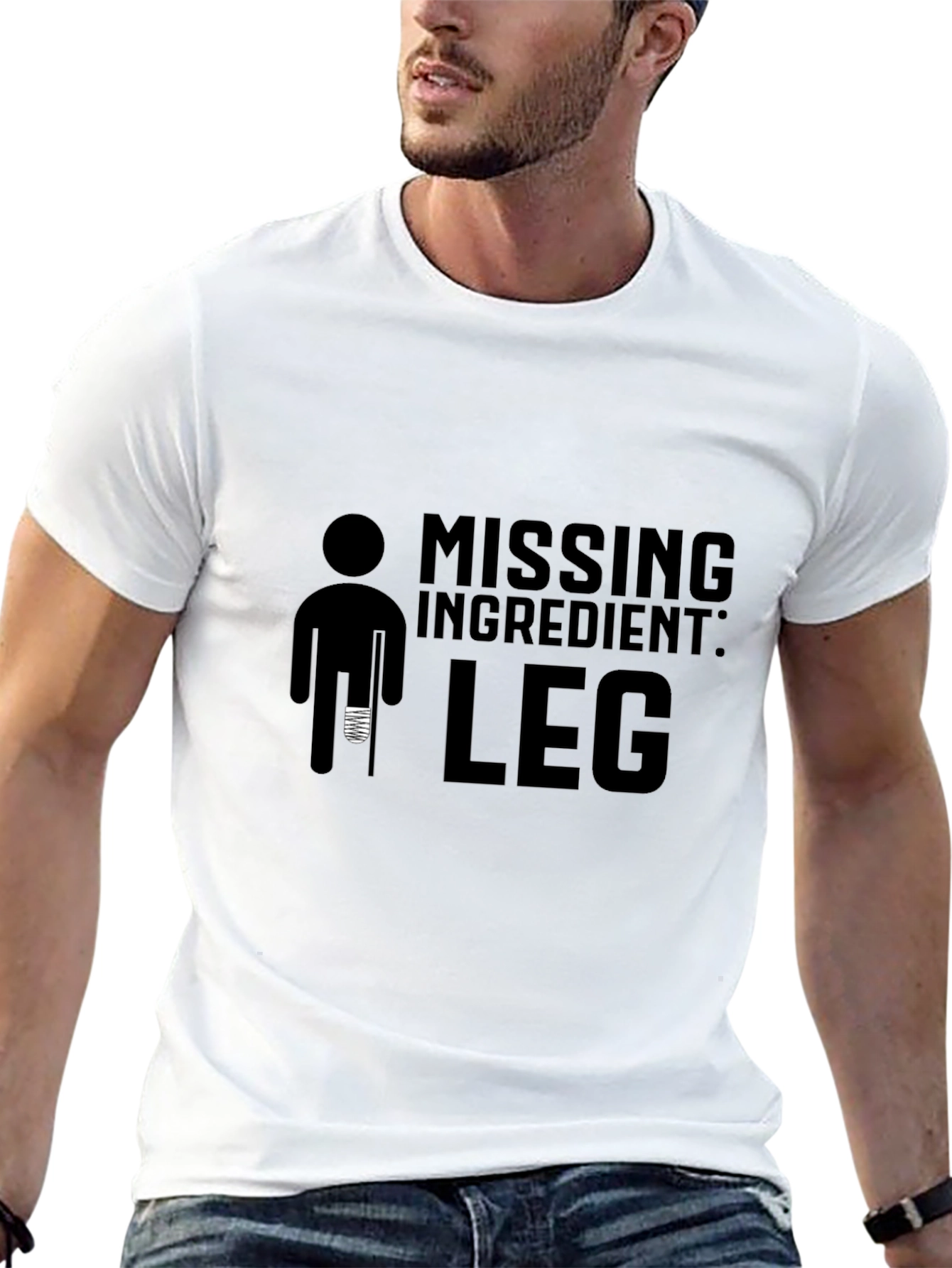 Black Humorous Missing Leg Graphic T-Shirt - Black view 13