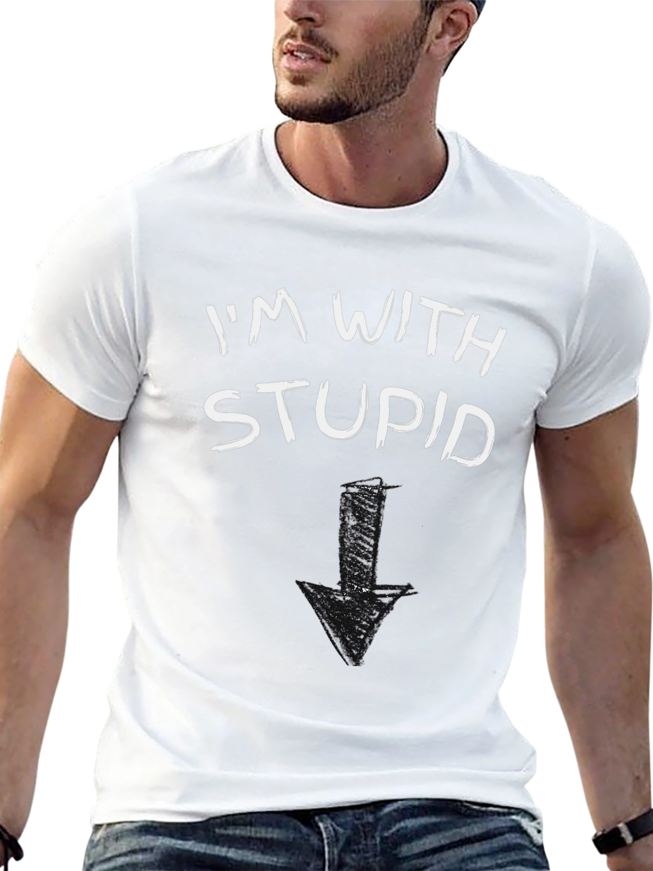 Black I'm With Stupid T-Shirt Funny Arrow Pointing Down view 13