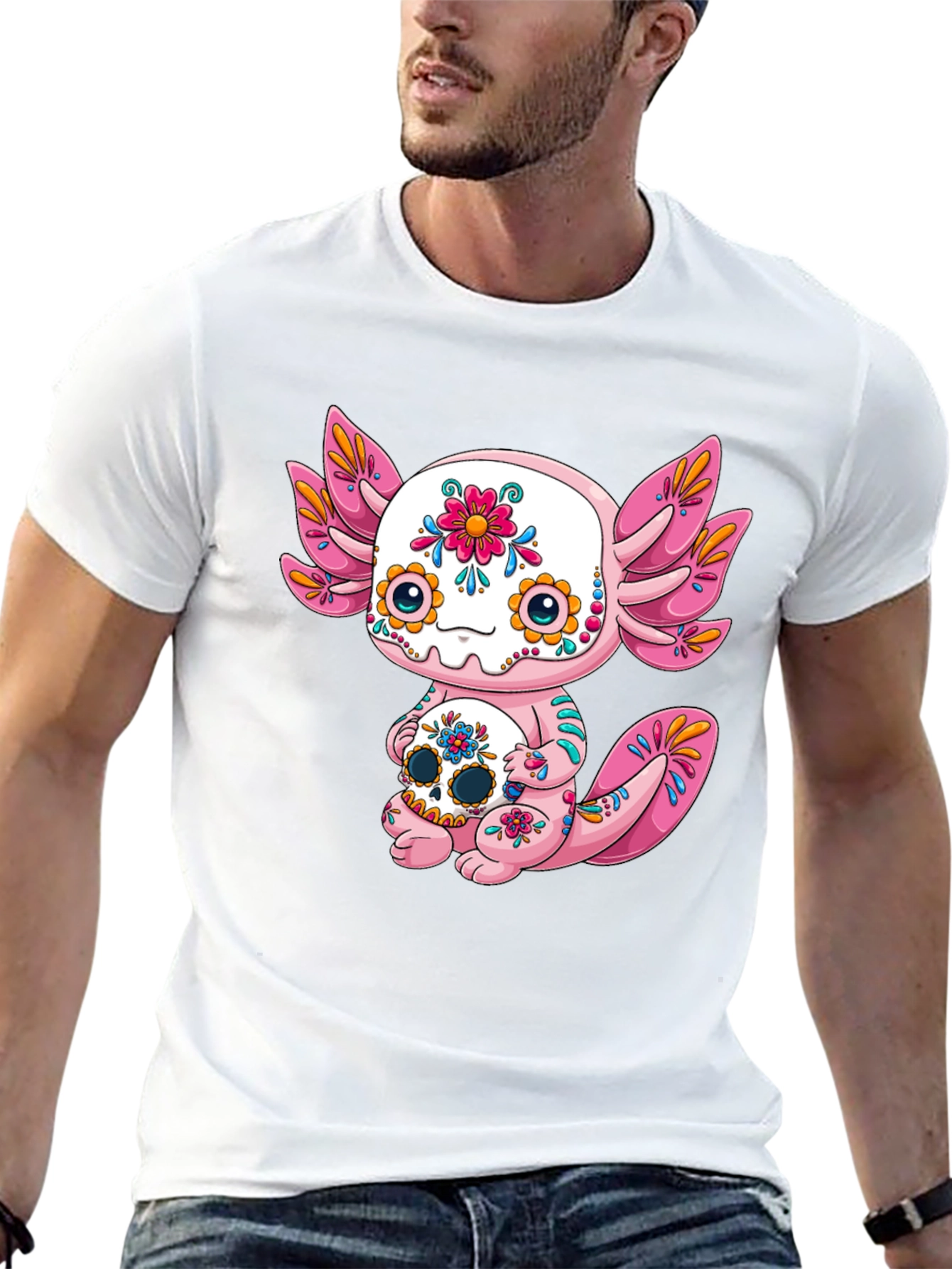 Black Axolotl Sugar Skull Graphic Tee view 13