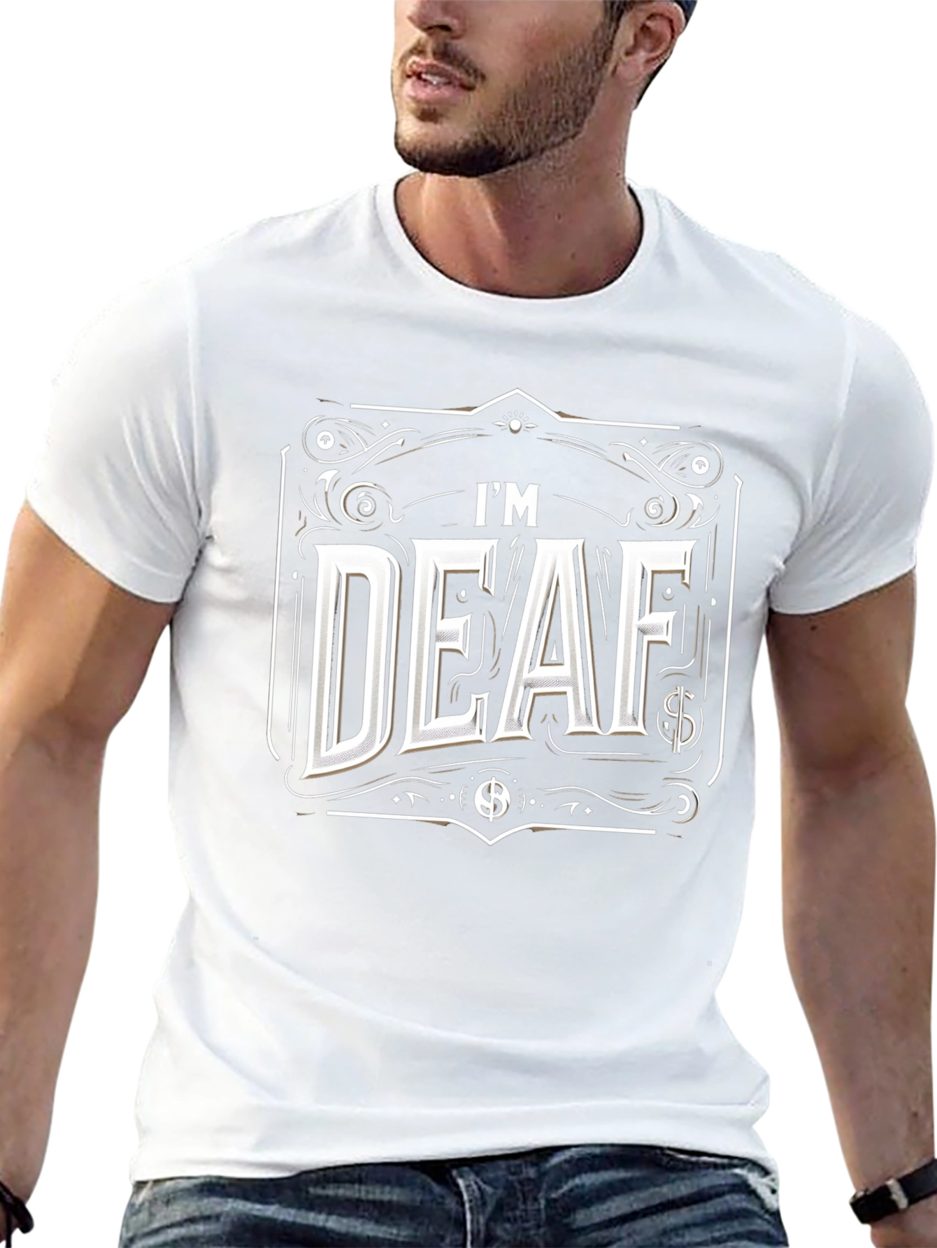 Black I'm Deaf Graphic T-Shirt - Black Cotton Tee view 13