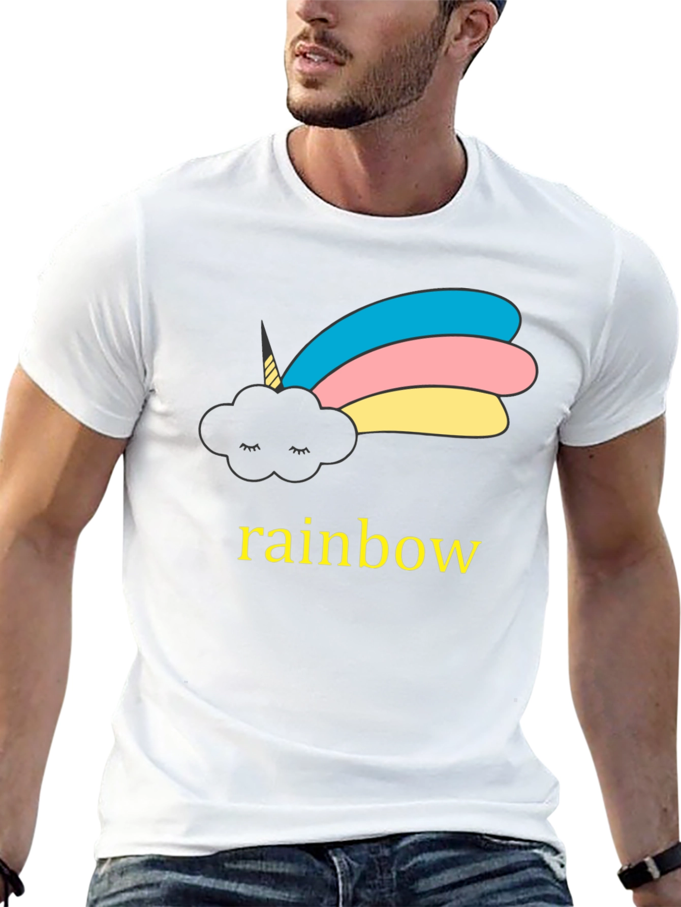 Black Unicorn Cloud Rainbow Graphic Black T-Shirt view 13