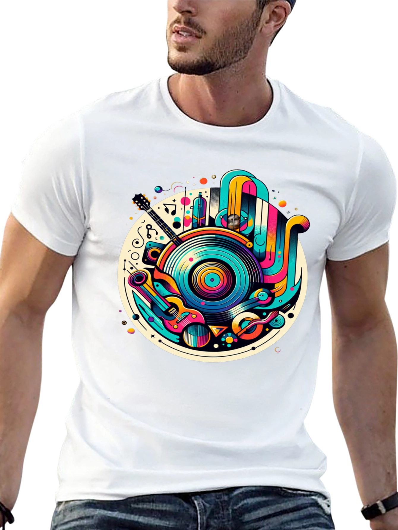 Black Retro Music Graphic T-Shirt - Colorful Vinyl Record Tee view 13