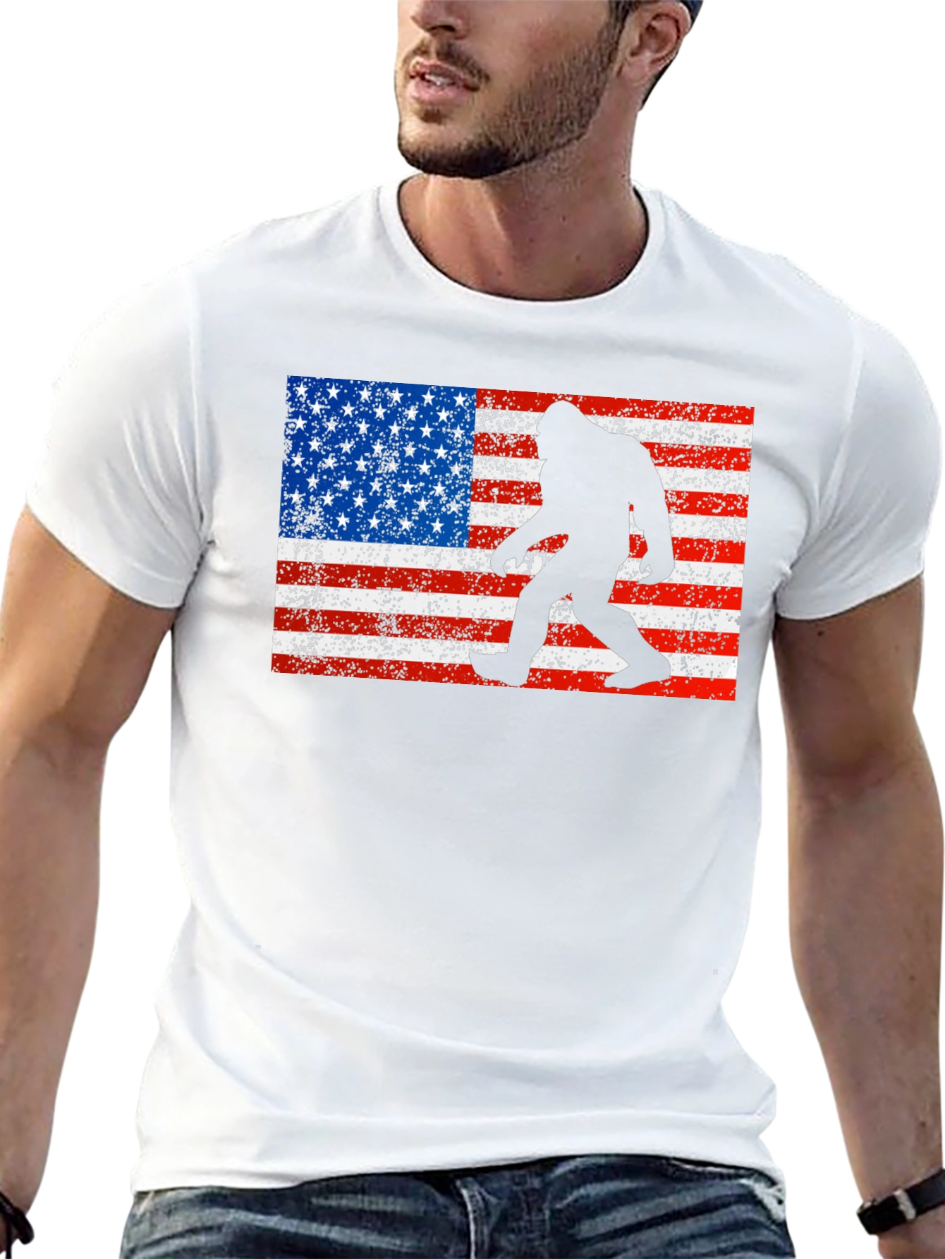 Black Bigfoot American Flag T-Shirt view 13