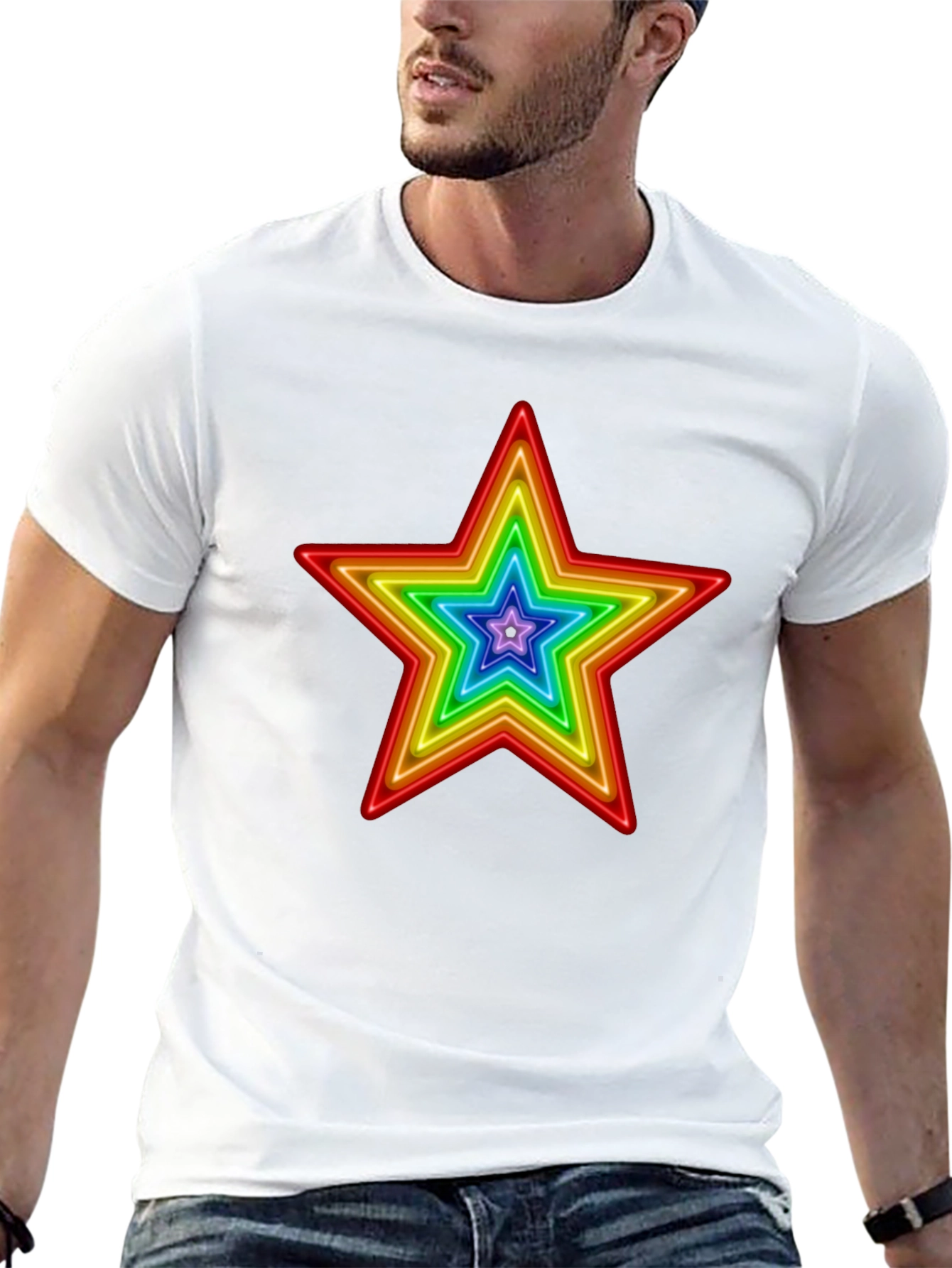 Black Rainbow Star Graphic Print T-Shirt view 13