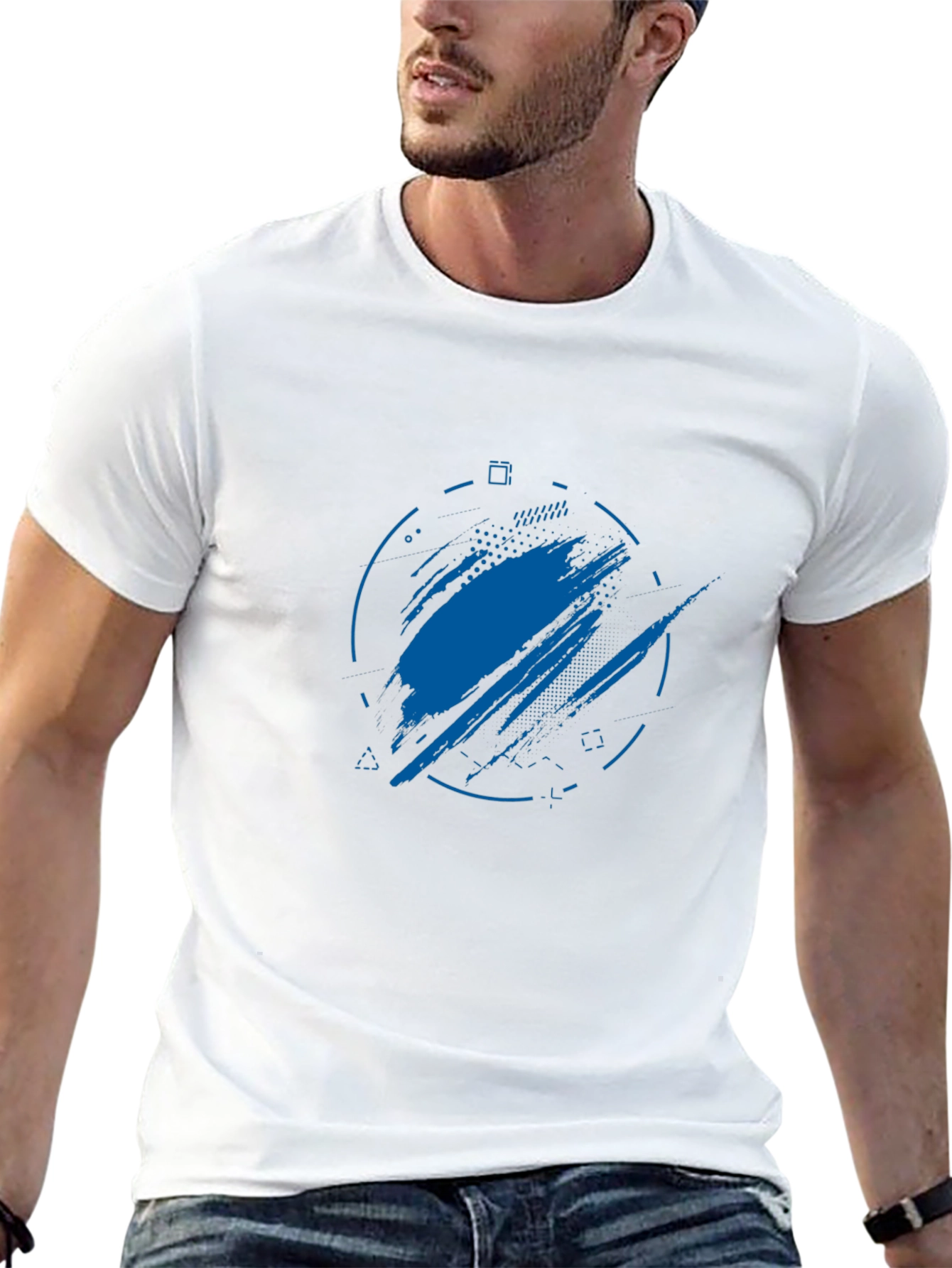 Black Abstract Blue Graphic Print Black T-Shirt view 13