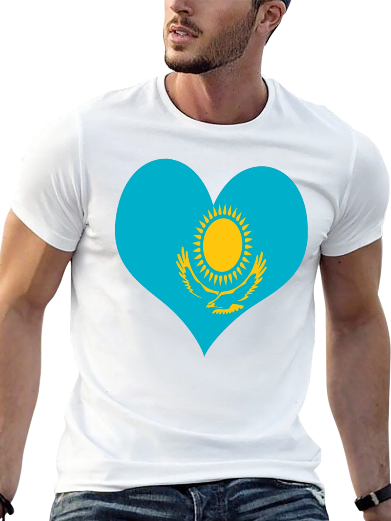 Kazakhstan Heart Flag Graphic Tee - Black - 13