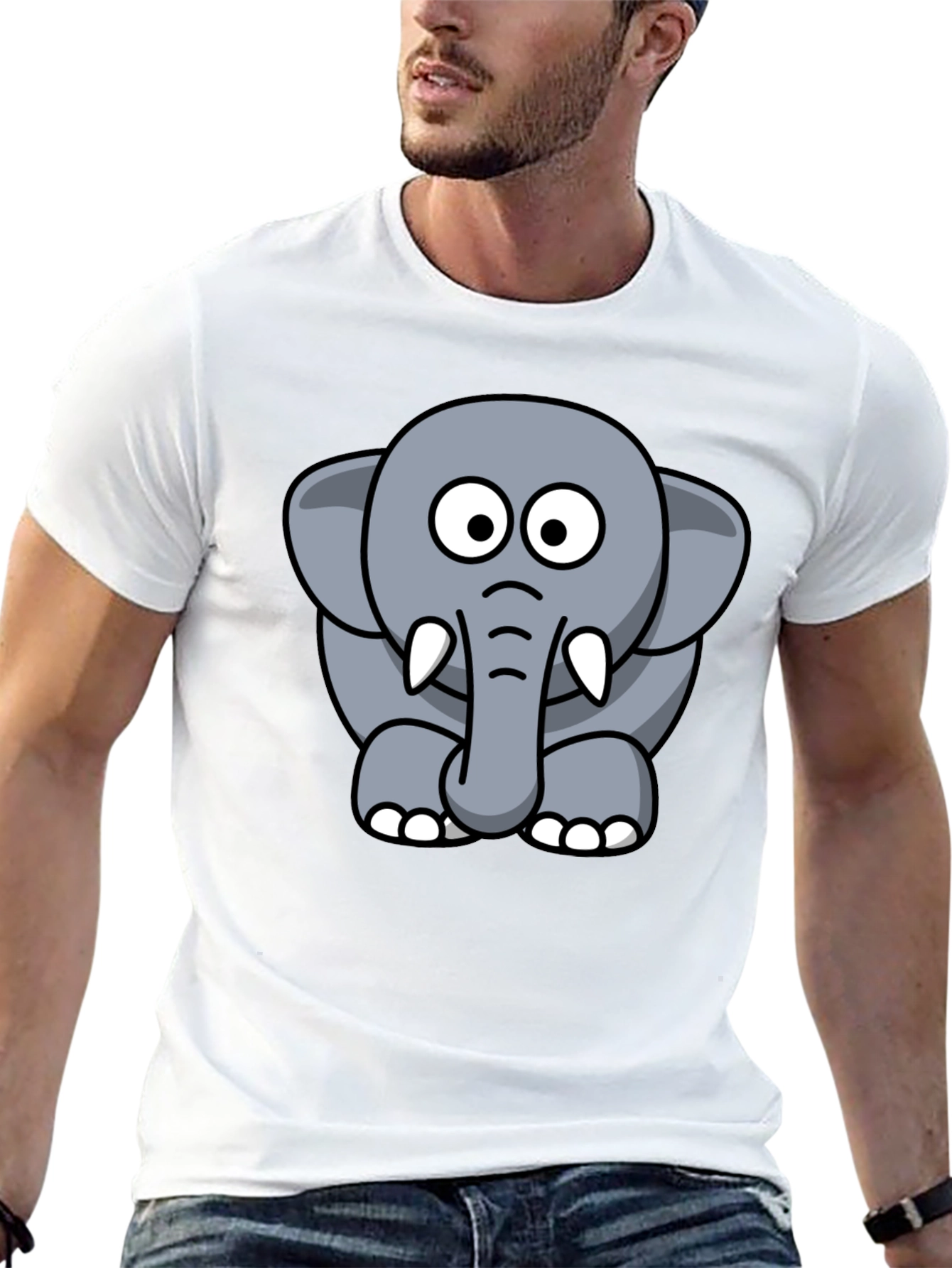 Black Cartoon Elephant Graphic Tee - Black Cotton T-Shirt view 13