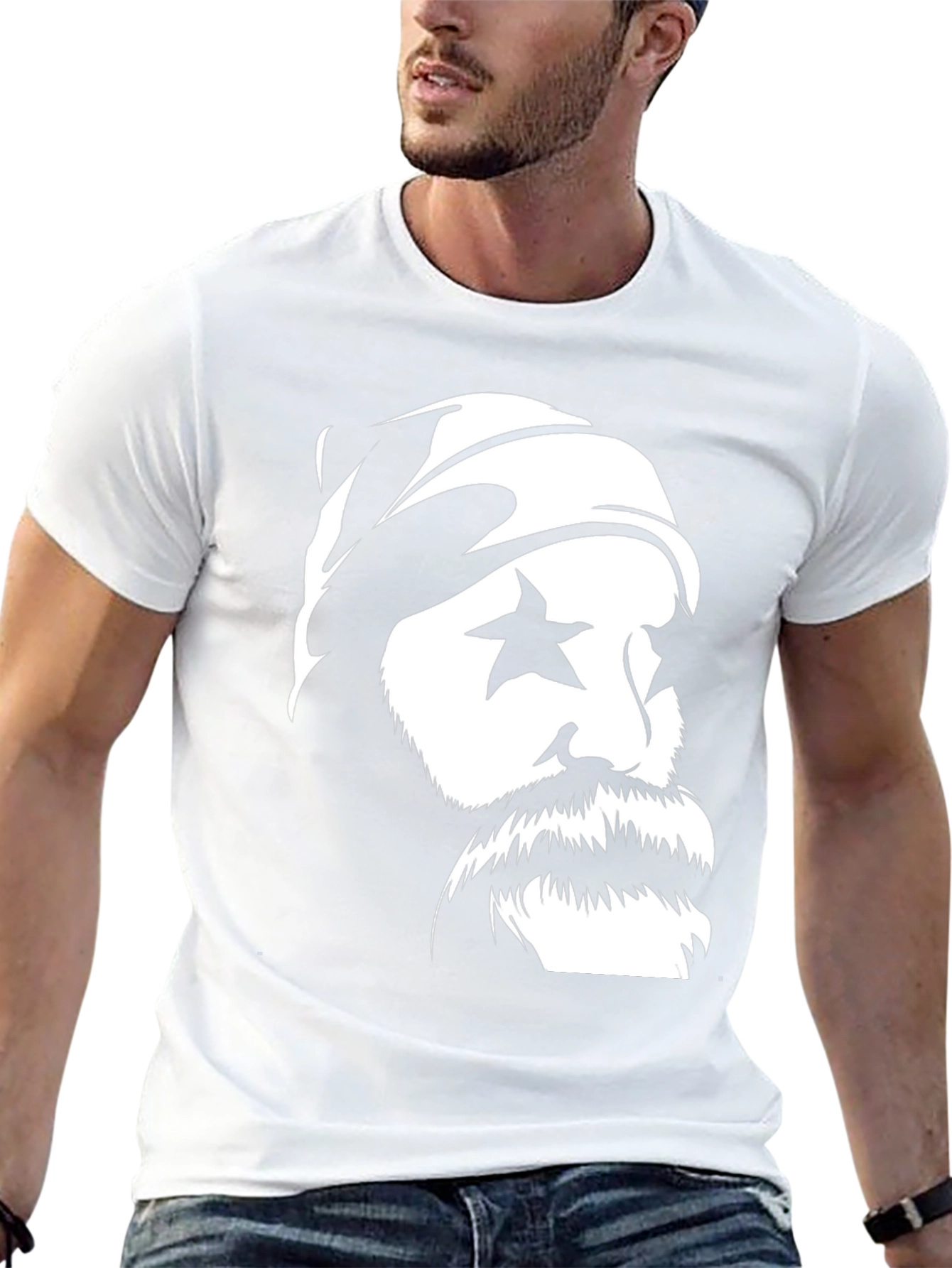 Black Cool Graphic Tee: Star Eyed Bearded Man view 13