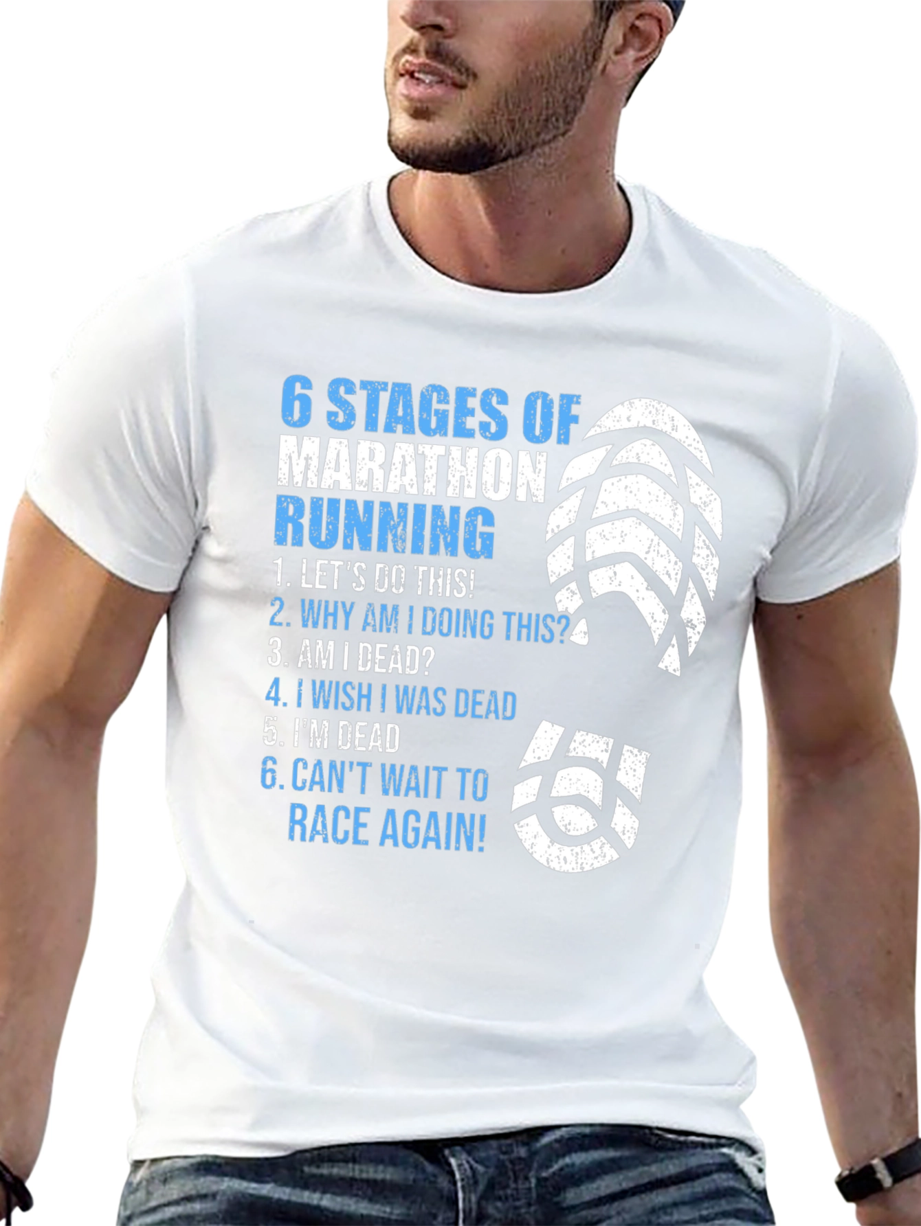Black 6 Stages of Marathon Running T-Shirt view 13