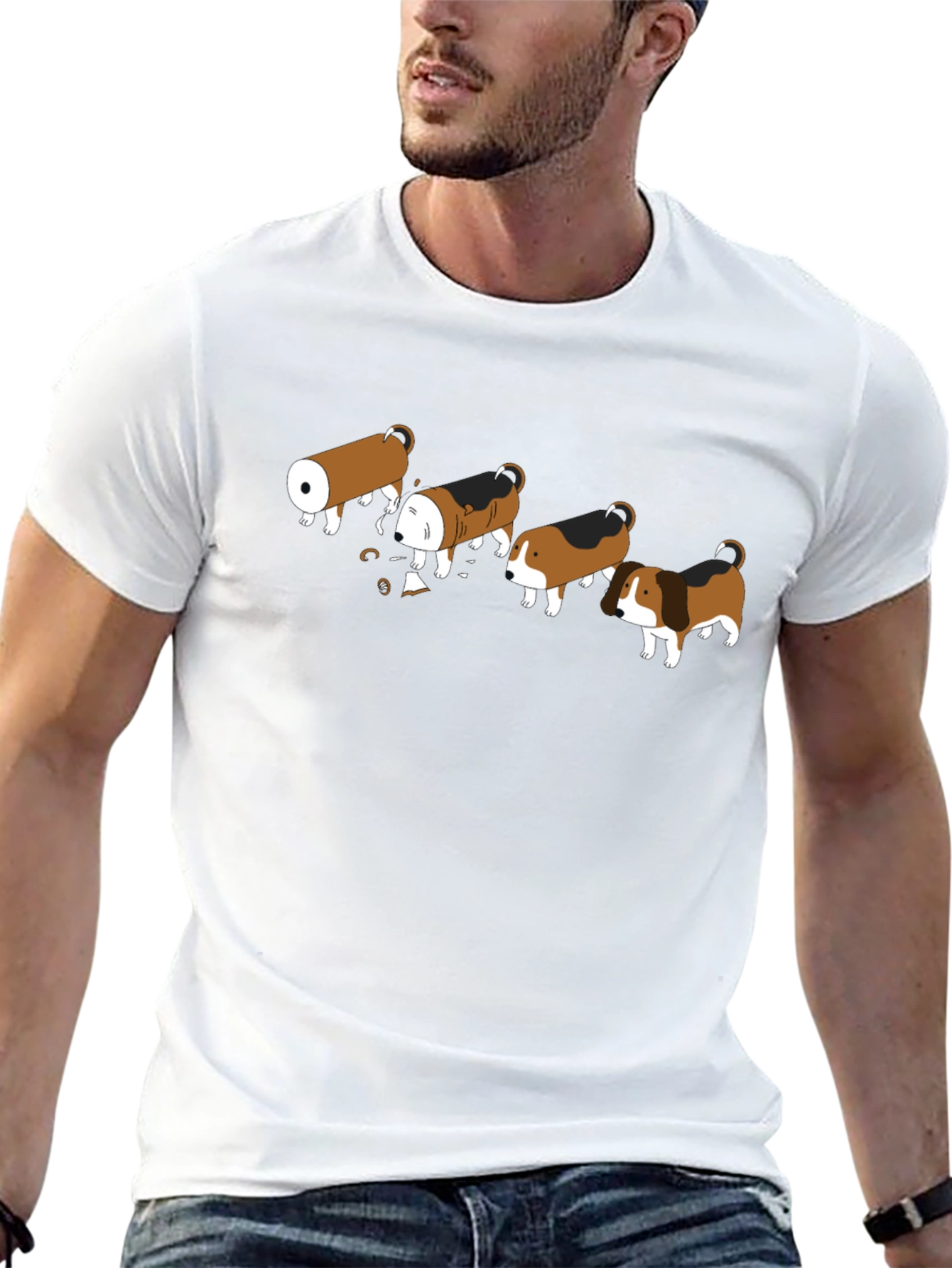 Black Cartoon Dog Transformation T-Shirt - Black view 13