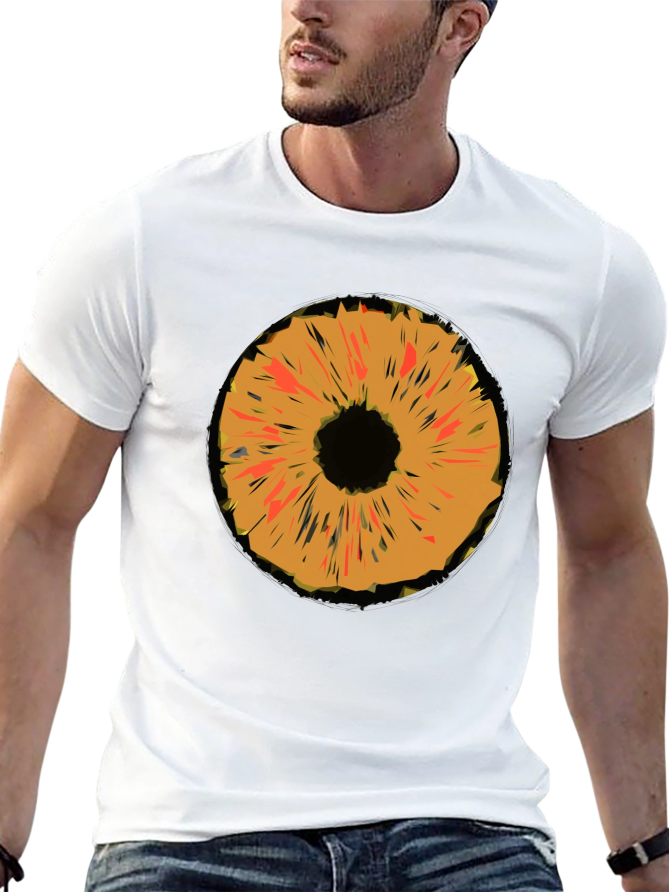 Black Abstract Orange Iris Graphic Black T-Shirt view 13