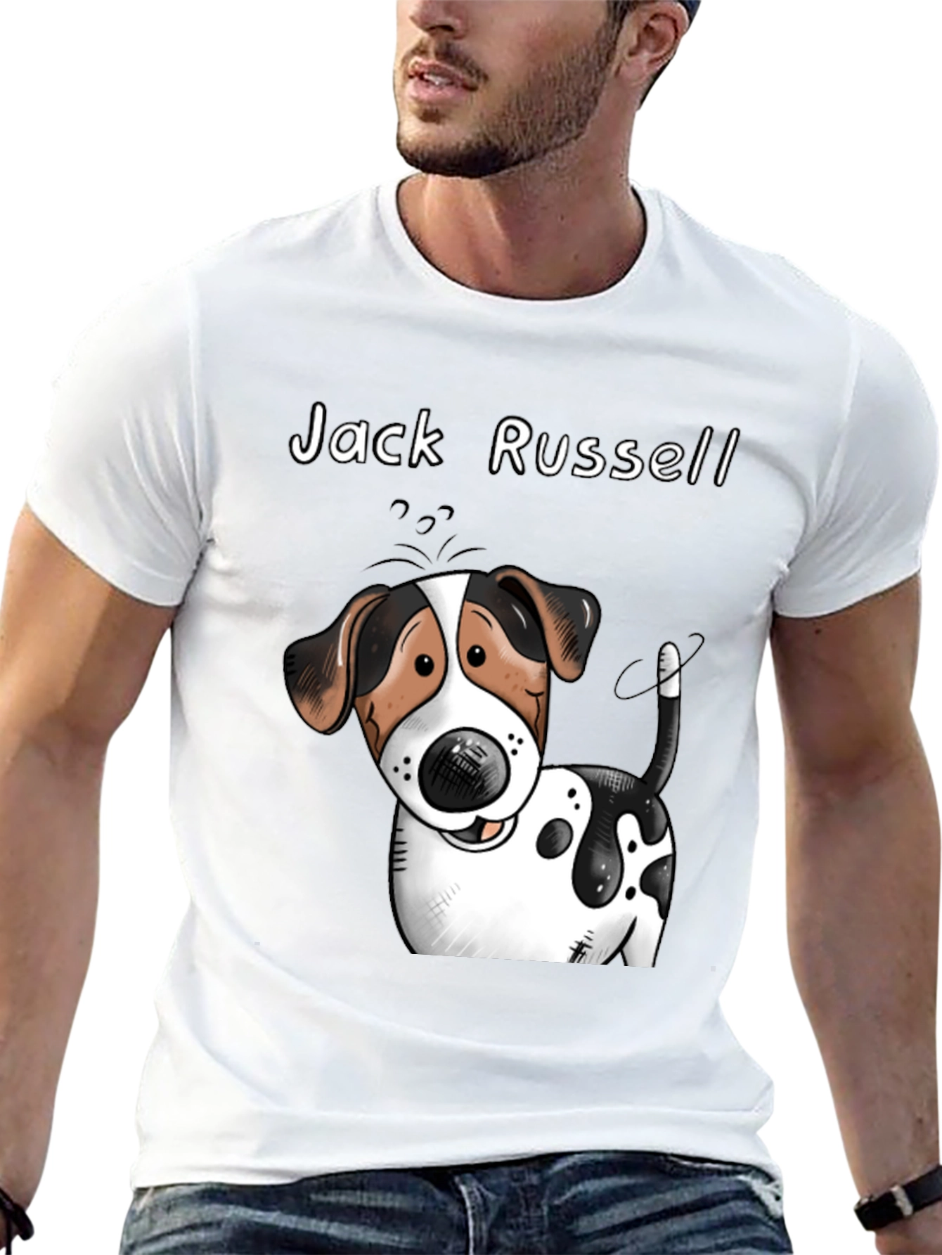 Black Jack Russell Dog Cartoon Graphic T-Shirt view 13